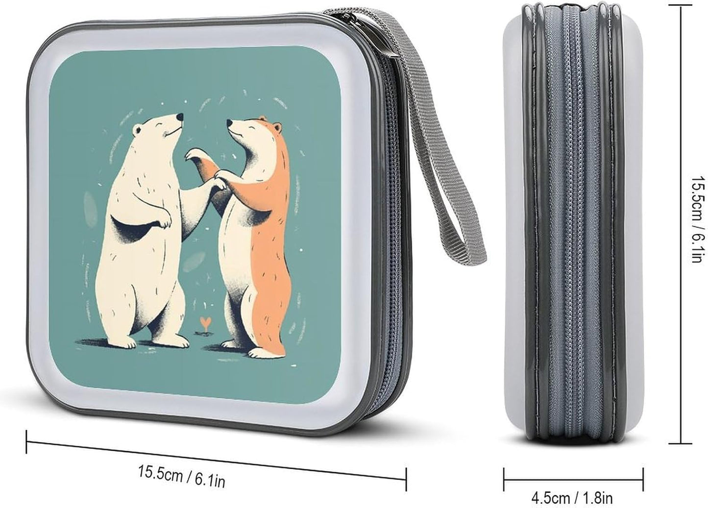 Bears Together CD Case 40 Capacity Case Zipper CD Collection Bag with Handles Cover DVD Storage Hard Plastic DVD Disc Cases Storage Binder for Car Home Office Travel