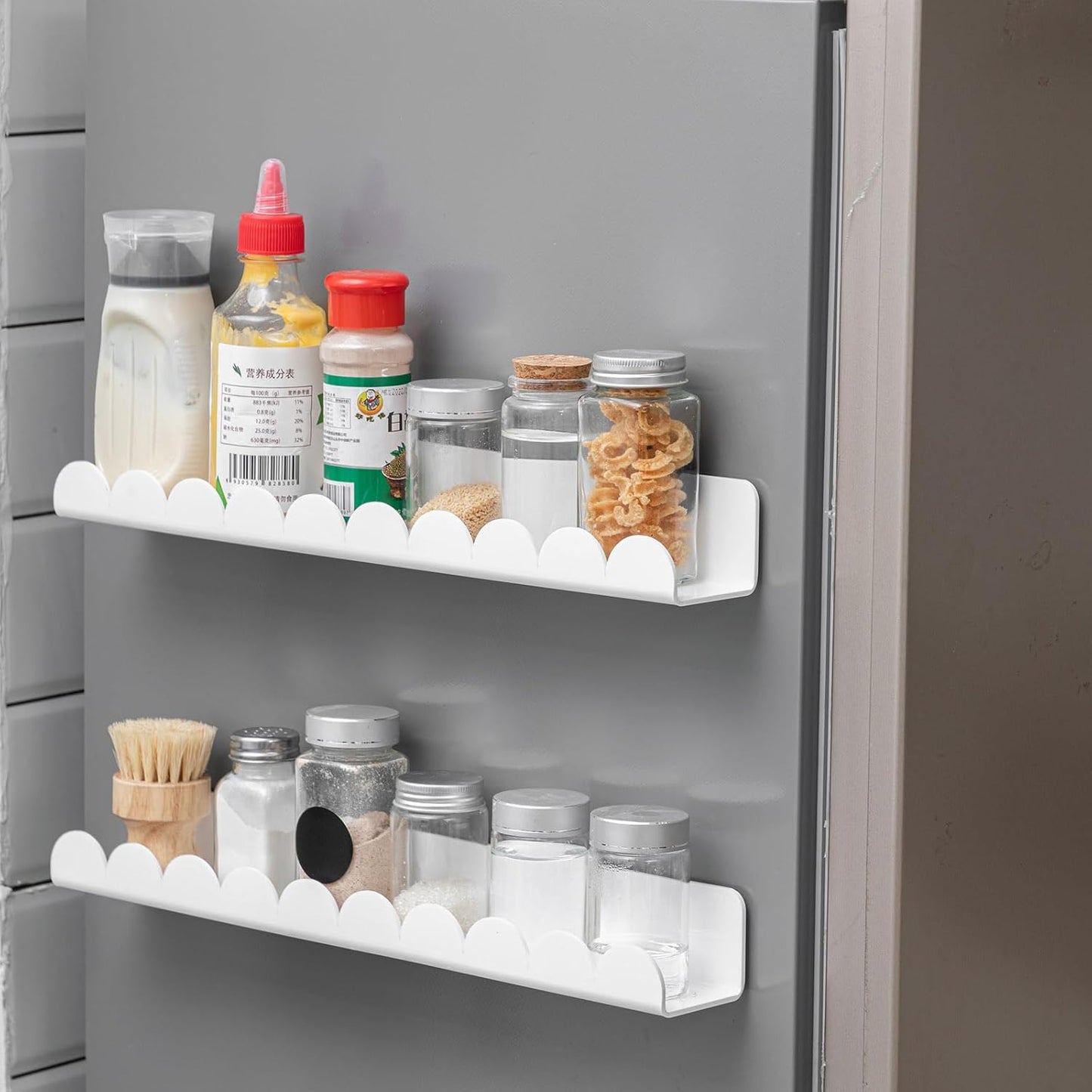 2 Pcs Scalloped Magnetic Book Shelf for Whiteboard 15.8 Inch Reusable Acrylic Floating Bookshelves Magnetic Book Jar Holder for Whiteboard Refrigerator Office Teacher Kitchen