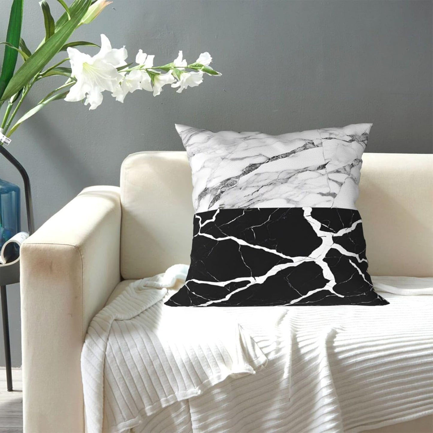 All-Season Square Pillow Covers 18"X18", Black White Marble, Decorative Throw Pillow Covers for Sofa Bed Couch, Hidden Zipper Cushion Cover, Square Lumbar & Accent Pillowcases for Home Decor