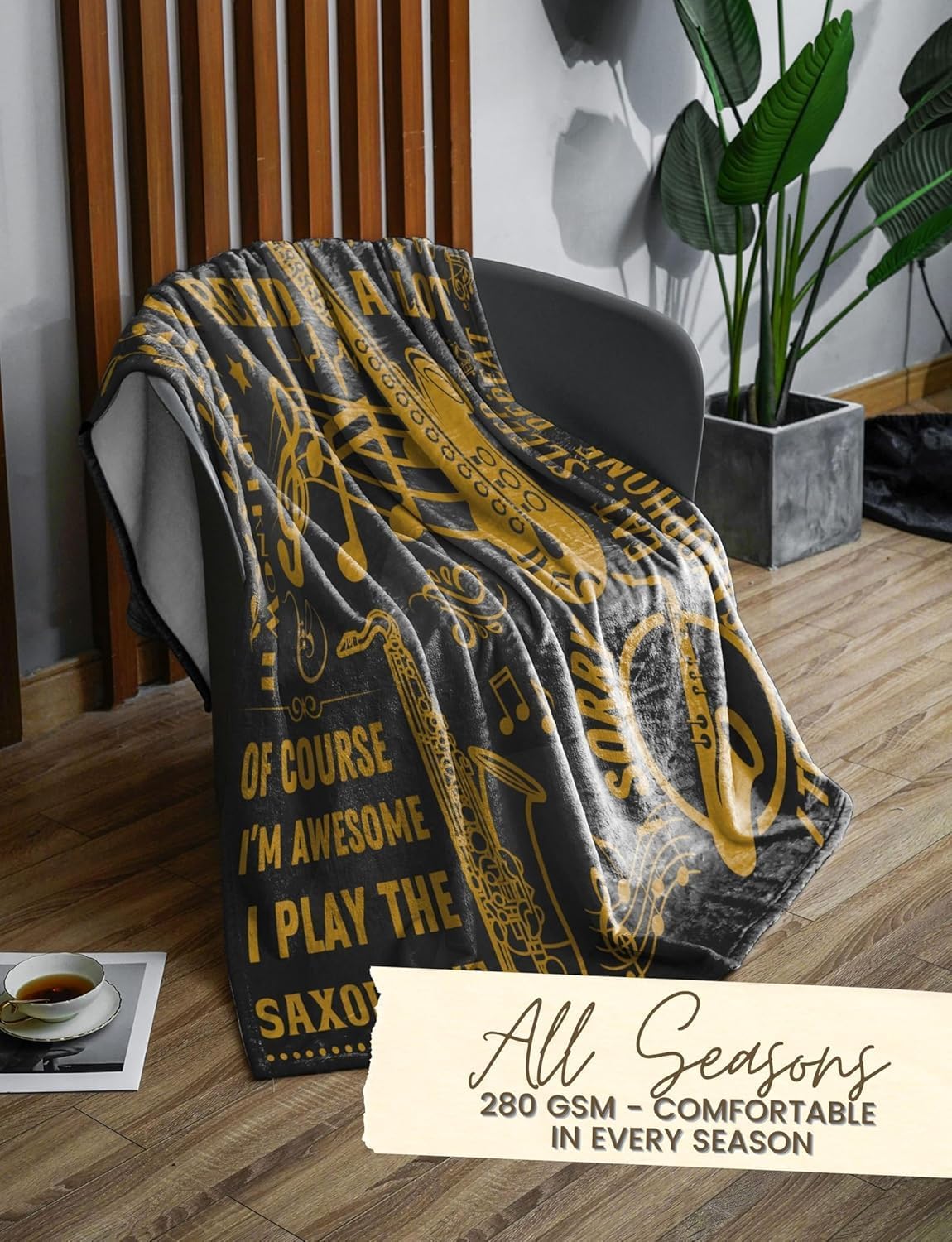 Saxophone Gifts, Bed Flannel Plush Throw Blankets, Jazz Gifts for Jazz Lovers on Birthday, Christmas, 50"x 65"
