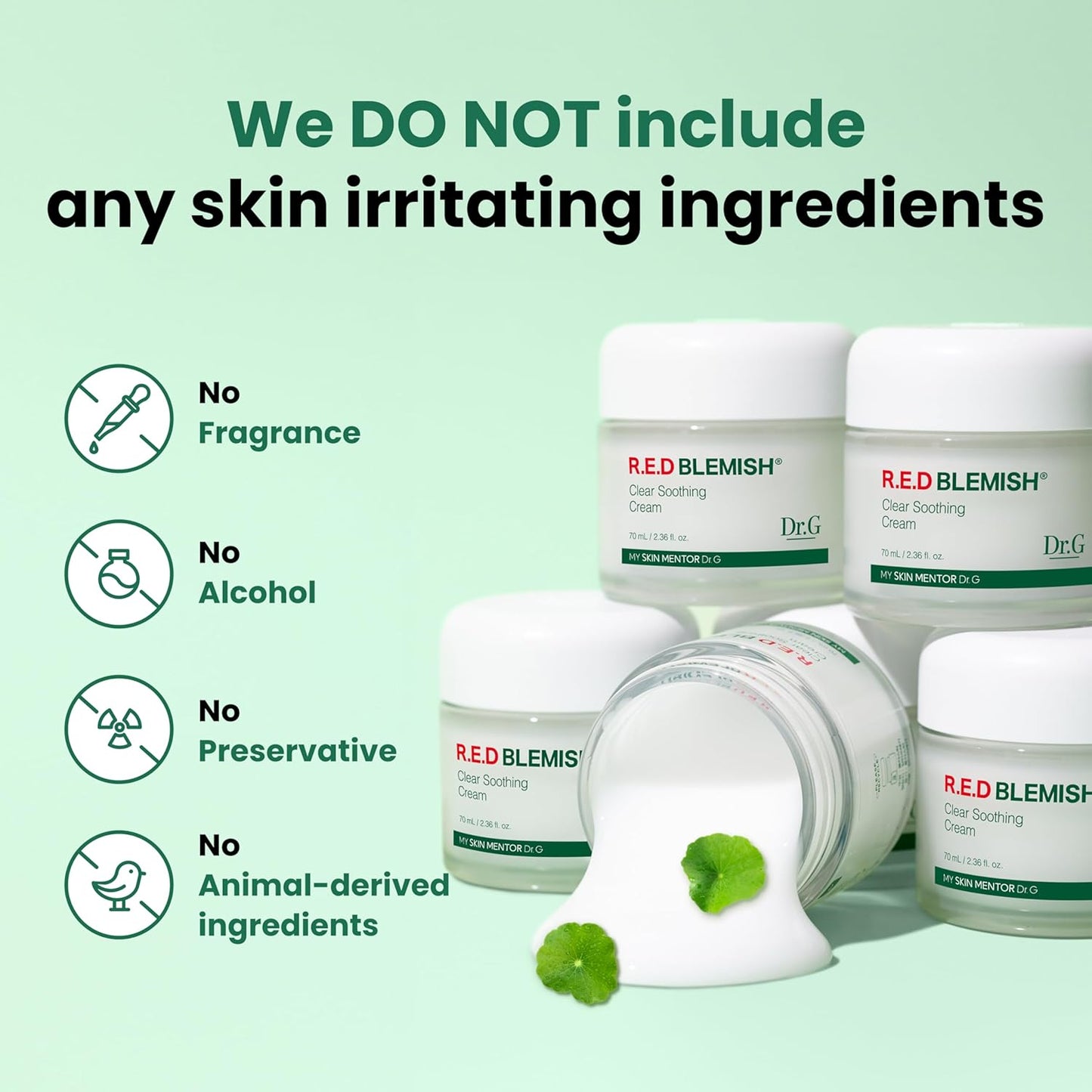 Dr. G R.E.D. Blemish Clear Soothing Cream - Calming Korean Moisturizer for Redness - Soothes Acne & Irritation - With Centella Asiatica - Long-Lasting Hydration - 2.36 fl oz