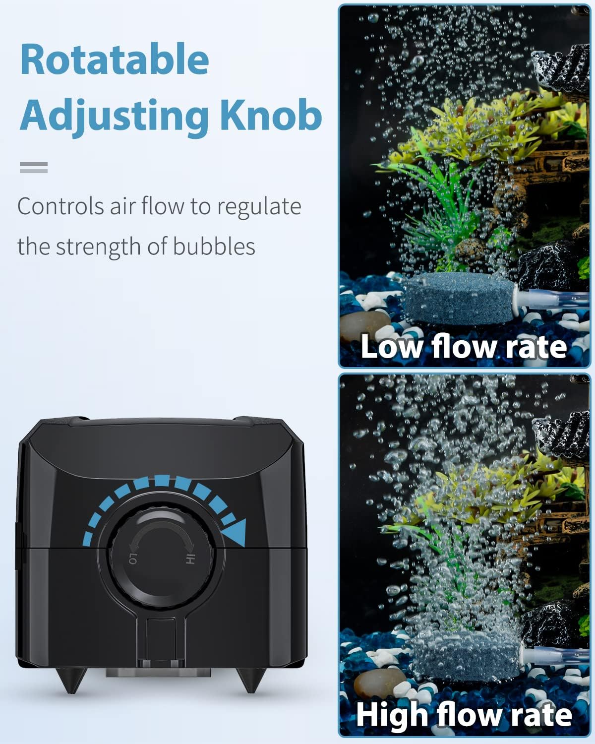 Uniclife Aquarium Air Pump Dual Outlet Fish Tank Aerator with Accessories for 5-200 Gallon Tank
