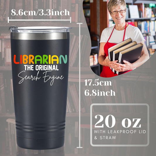 Librarian Gifts for Women, The Original Search Engine, Black 20 oz Insulated Stainless Steel Tumbler