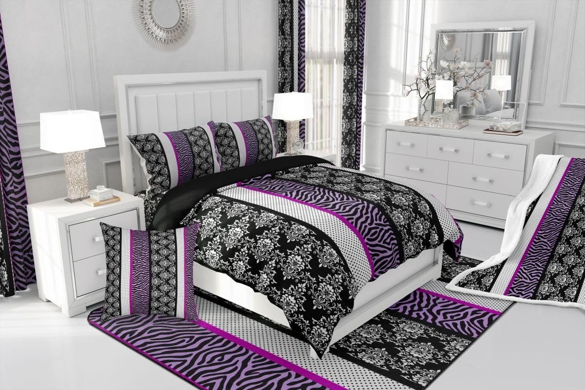 Feelyou Zebra Print Sherpa Throw Blanket for Couch Purple Black Polka Dot Damask Super Soft Cozy Fleece Safari Animal Blanket for Winter, Plush Throw Baby 30"x40" All Season