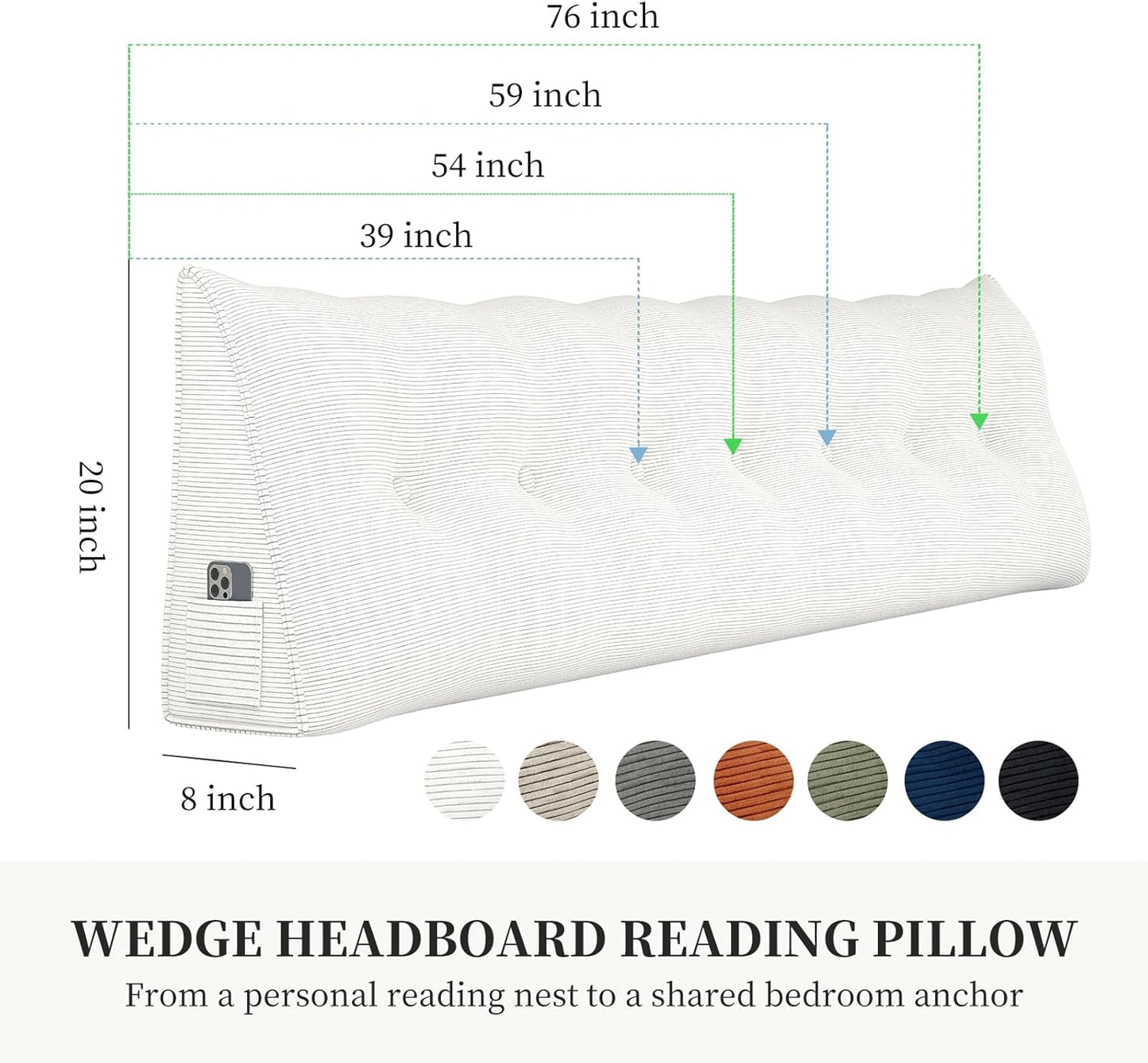 Wedge Pillow Headboard Triangle Bolster Pillow for Sitting in Bed Adults Reading Pillows Backrest Support, Corduroy Headboard Pillows Daybed Sofa Body Pillow Positioning Cushion (King,White)