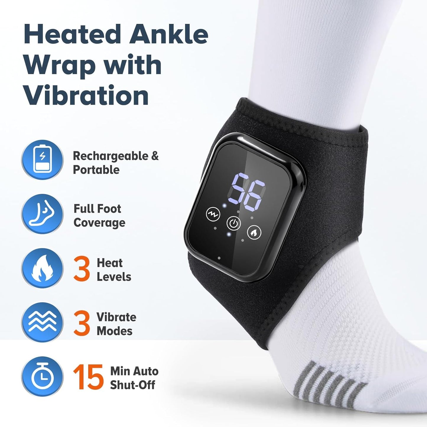 2Pack Cordless Ankle Massager for Pain Relief, Foot Renew Massager for Neuropathy, Ankle Heating Pad with Massage, Foot Ankle Massage, Ankles Relief Heating Pad, 3 Heat Levels, 3 Massage Modes, Black