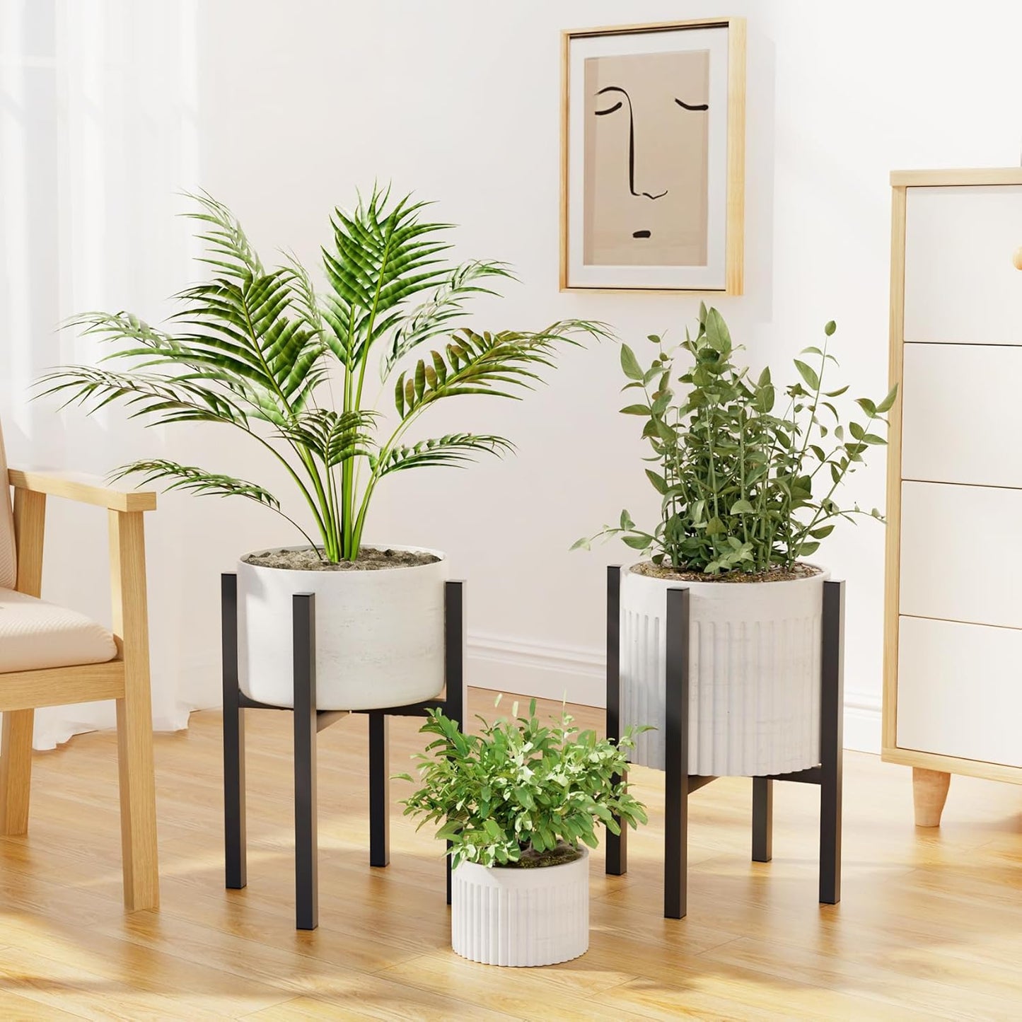 2-Pack Adjustable Metal Plant Stand Indoor Outdoor - Fits 8 to 12 Inches Pots - Mid Century Modern Planter Stand Black Flower Pot Holder Home Decor for Gardening Gifts