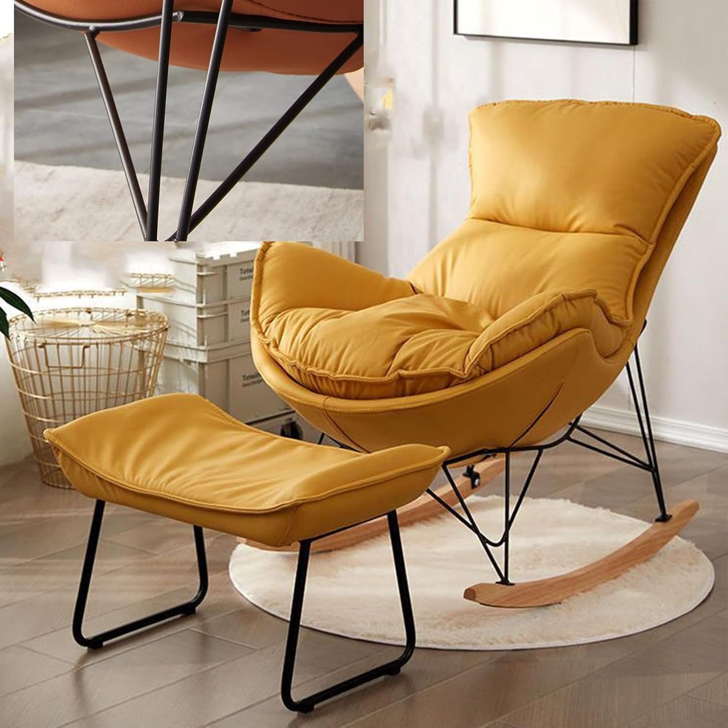 LSLYTQ Rocking Chair W Footrest, Padded Mid-Century Shrouded Rocking Chair W Strong Load Capacity, Suitable for Living Room Bedroom