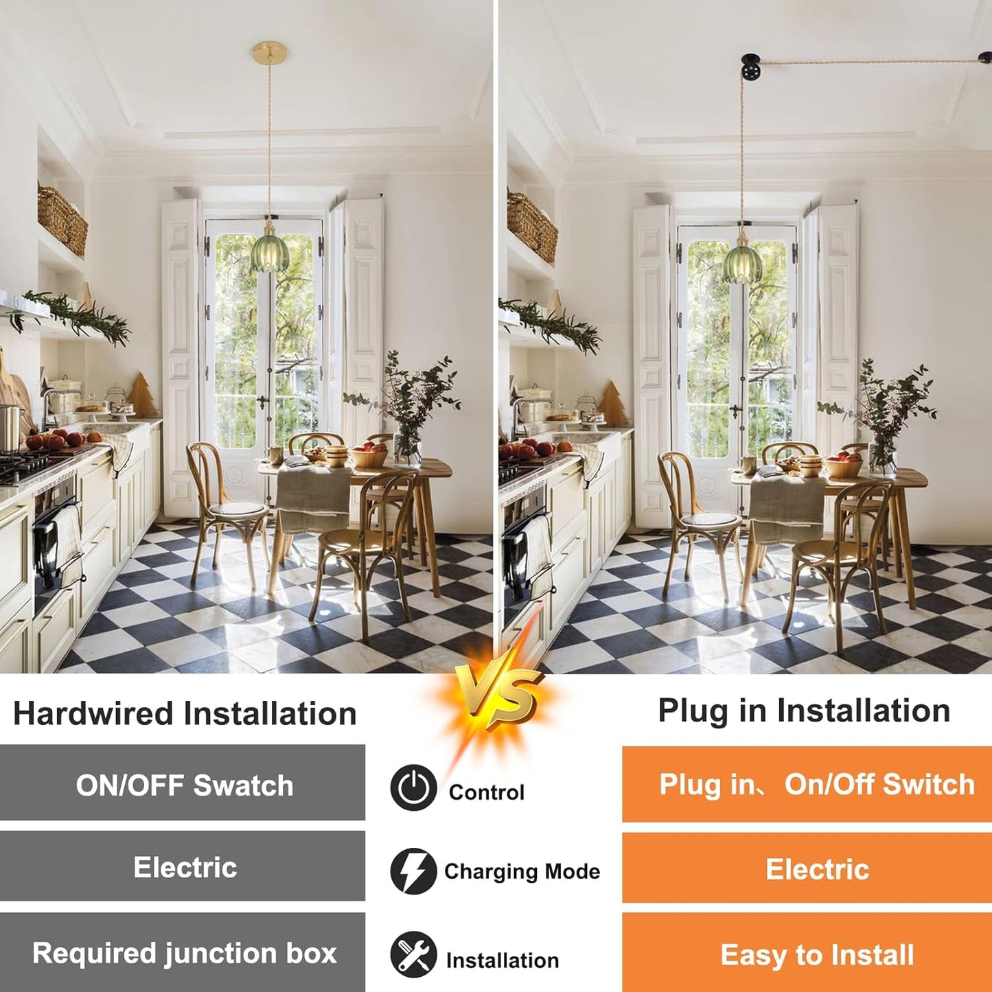 Plug in Pendant Light Hanging Light Fixture Corded On/Off Switch Brass Pendant Light with Green Tulip Glass Lampshade for Bedroom Living Room Kitchen Island