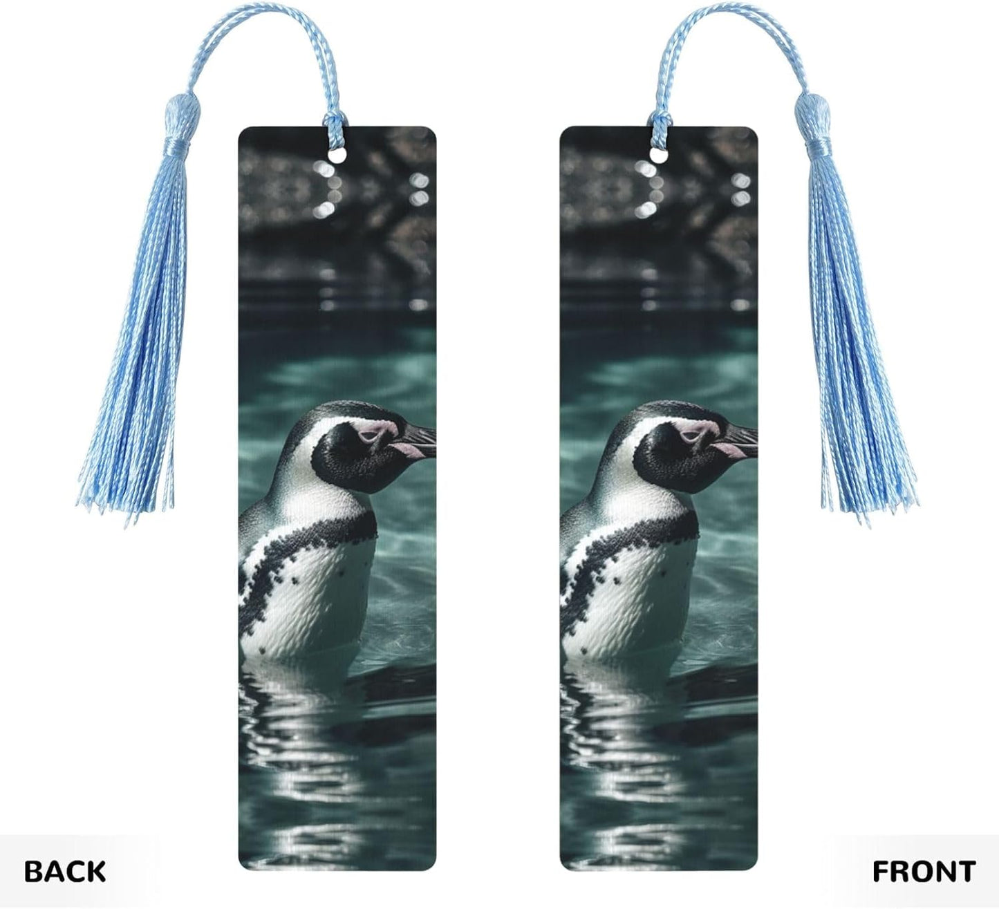 Penguin in Water Bookmarks Gifts for Women Men, Wooden Bookmarks for Book Lovers, Vintage Book Marks Ornaments with Tassel, Unique Personalized Reading Page Markers Sky Blue