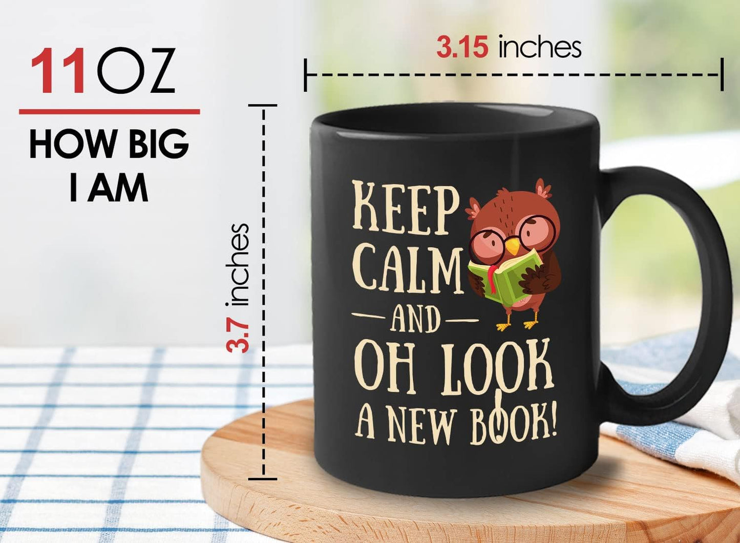 Bubble Hugs Book Lover Coffee Mug 11oz Black - Keep Calm and Oh New Book - Reading Owl Reader Stack of Books Lover Bookish Novelist Librarian Writer