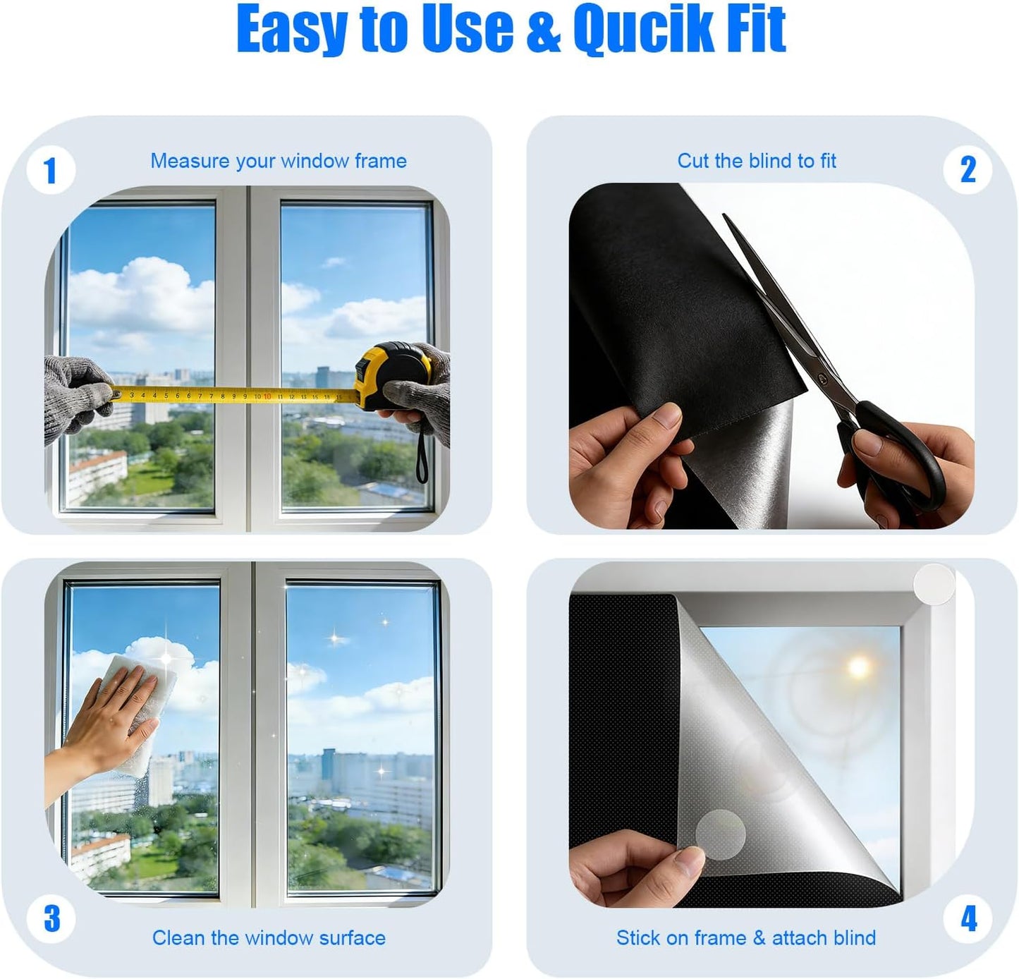 Blackout Blinds 118" x 57", 100% Blackout Curtains for Window, 420D No Drill Portable Black Out Shades Film for Bedroom, Nursery Black Out Blinds for Baby Temporary, 12 Hook and Loop Tapes