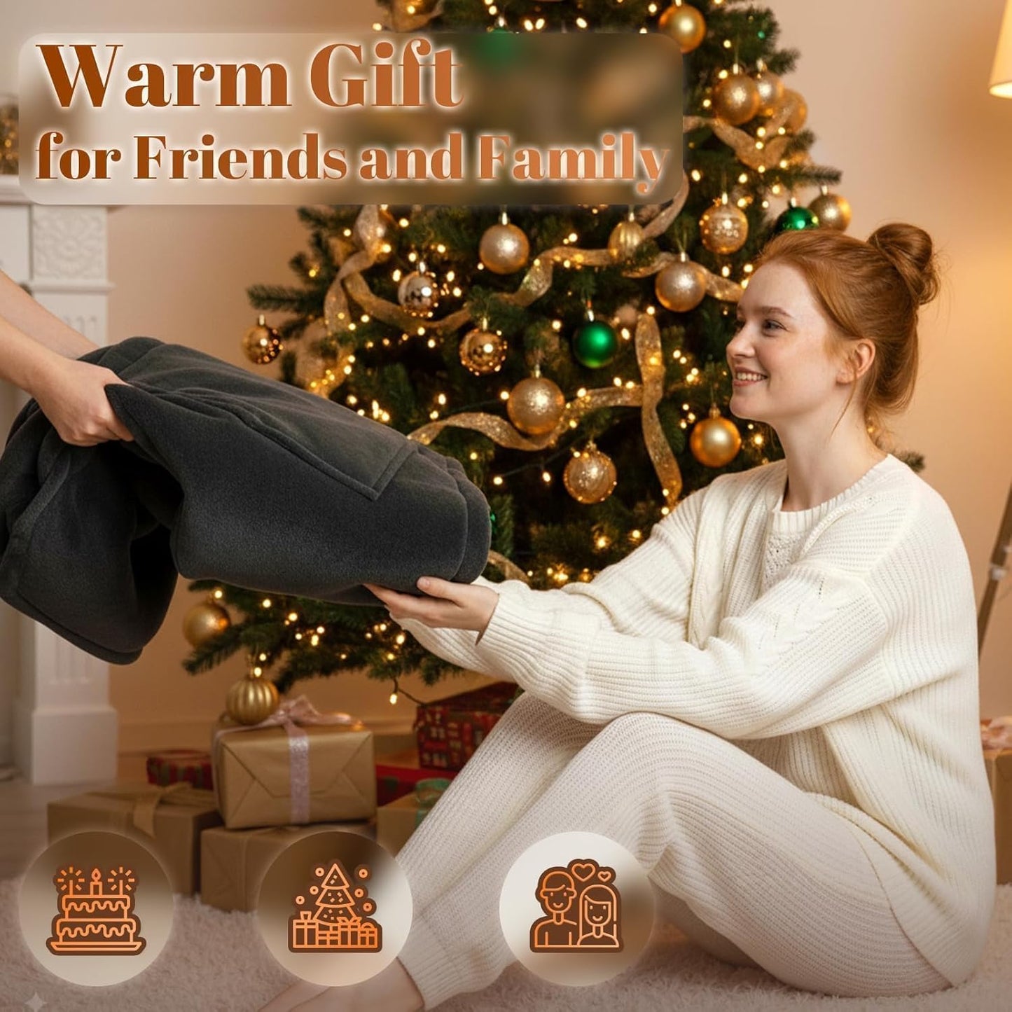 Dark Grey Wearable Heated Blanket Hoodie, Flannel & Sherpa USB Heated Hooded Blanket, Oversized Hoodie Sweatshirt with Pocket, 3 Heating Levels for Man Women Christmas Birthday Gifts, No Battery Bank