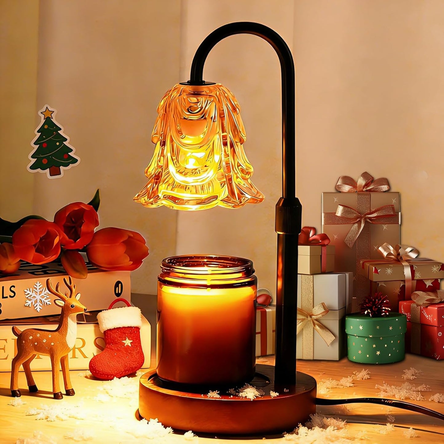 Candle Warmer Lamp with Timer and Dimmer, Birthday Gifts for Women Mom, Adjustable Height Vintage Candle Lamp with 2 Bulbs for Jar Candles, Home Kitchen Office Living Room Decor