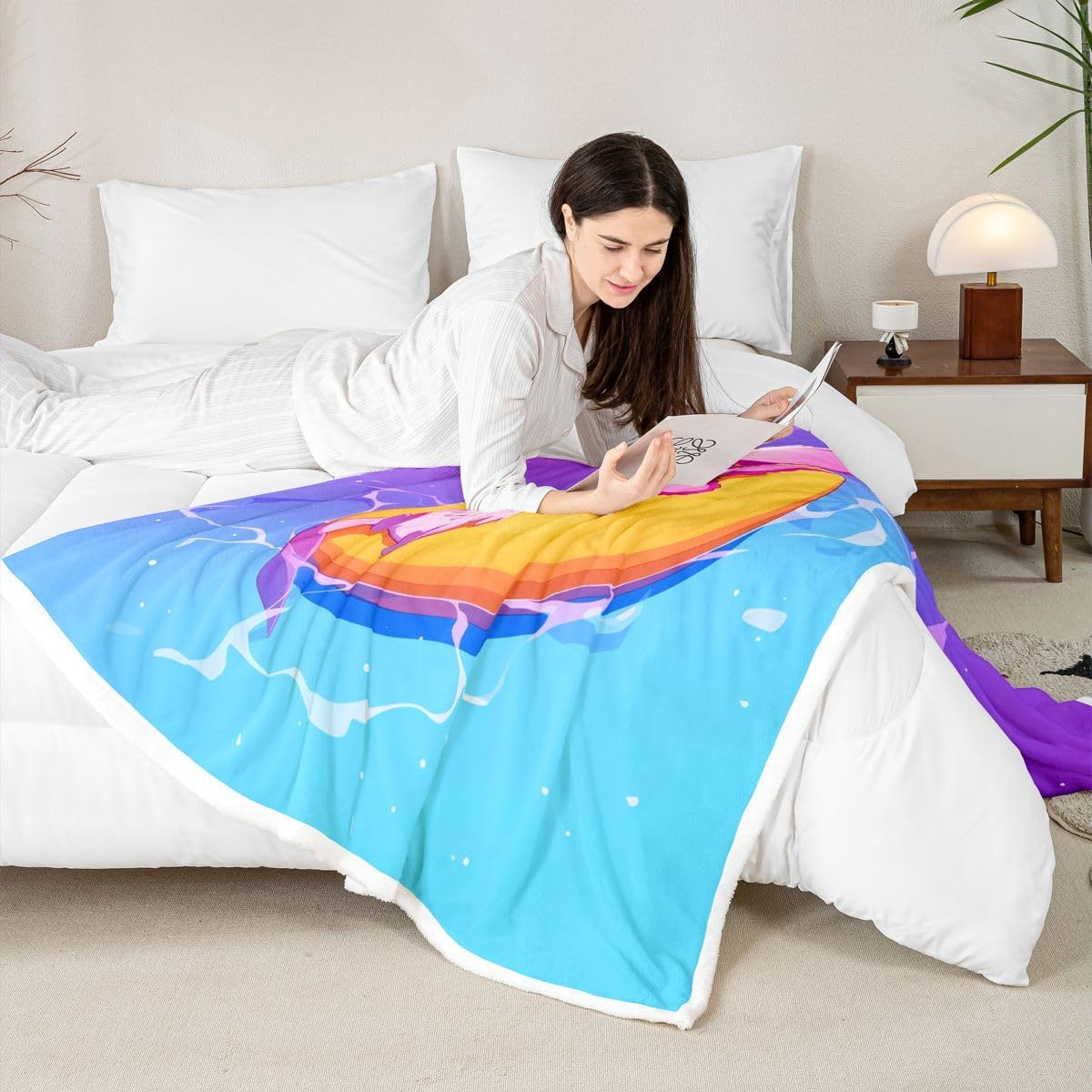 Feelyou Cute Axolotl Sherpa Throw Blanket for Couch Ocean Animal Axolotl Super Soft Cozy Fleece Salamander Blanket for Winter, Plush Throw Throw 50"x60" All Season