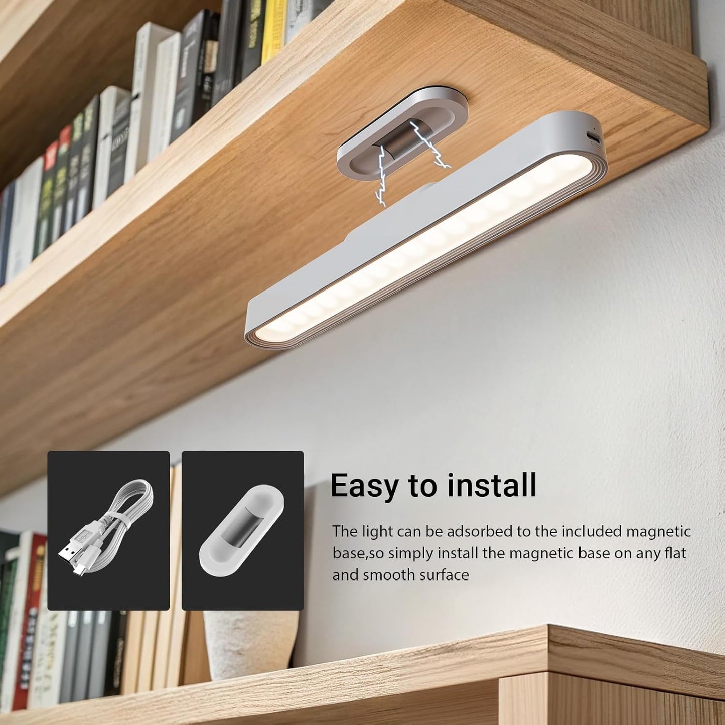 Closet Lights Battery Operated(2 Pack), 2600mAh, 160LM Rechargeable Under Cabinet Lighting, 3 Color Temperature & Memory Function, Magnetic Cabinet Lights for Kitchen, Bedside, Reading, Laundry Room