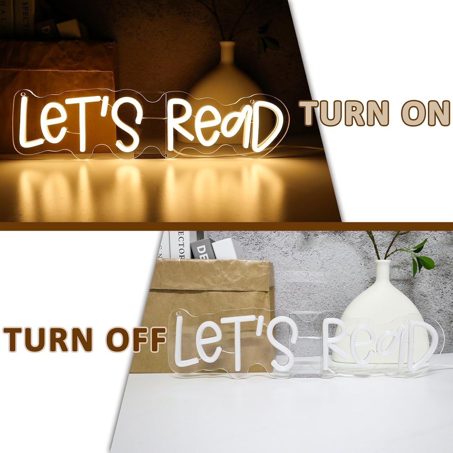Let's Read Neon Sign for Wall Decor, Reading Led Signs for Library, USB Dimmable Book Neon Lights for Classroom Reading Corner Bedroom Study Room Home Book Club Motivational Wall Art