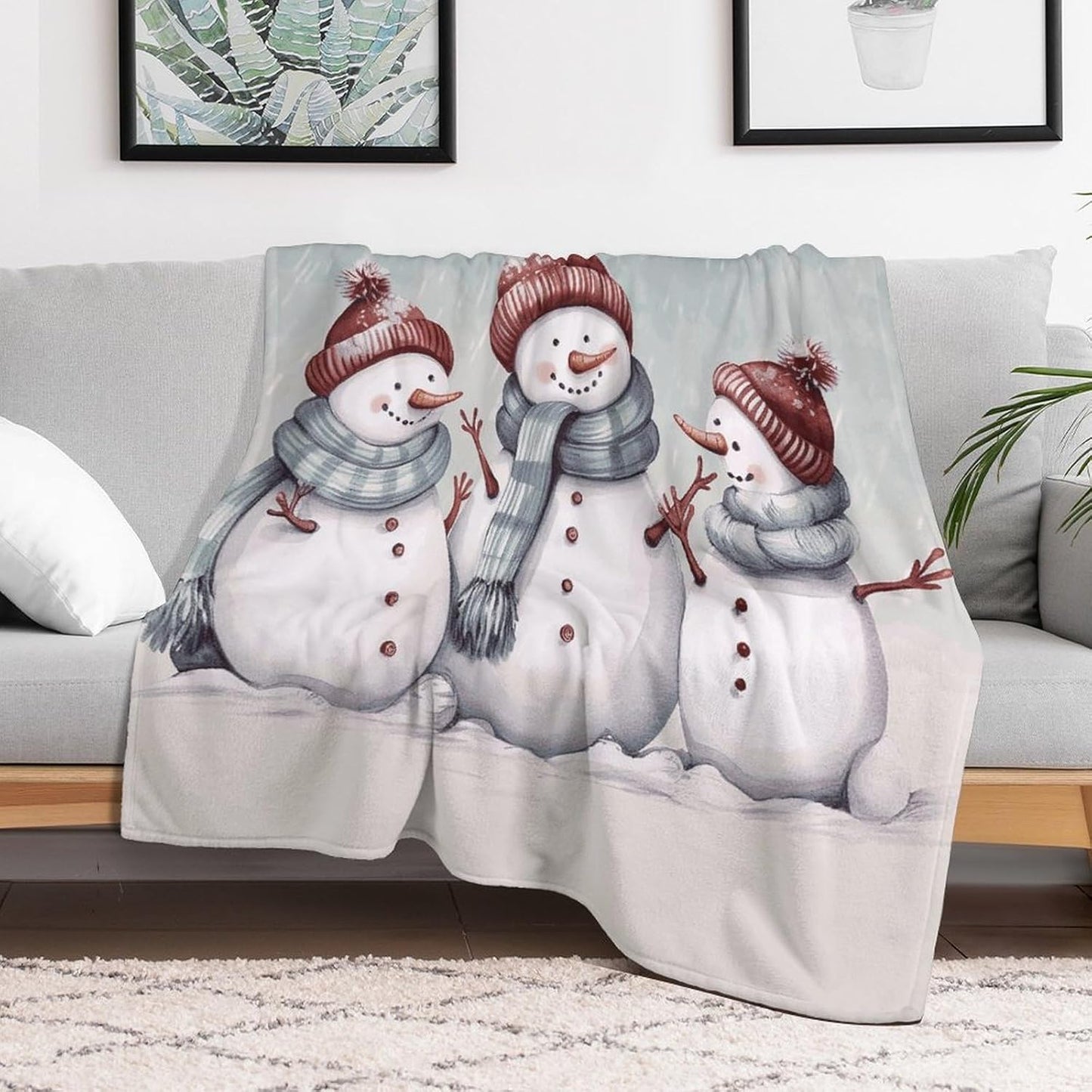 Winter Snowman Blanket Chunky Fluffy Fuzzy Bed Blankets Cozy Soft Warm Winter Blankets Anti-Pilling Flannel Throw Blanket for Couch Living Room Bedroom Multiple Size