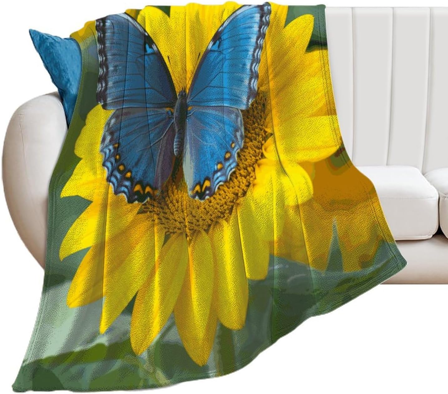 Sunflower Blue Butterfly Blanket Super Soft Lightweight Throw Blanket Cute Cozy Warm Bed Blanket Decorative Fuzzy Blanket All-Season Home Decor Gift for Sofa Couch Living Room 40"*50" （100 * 130cm）