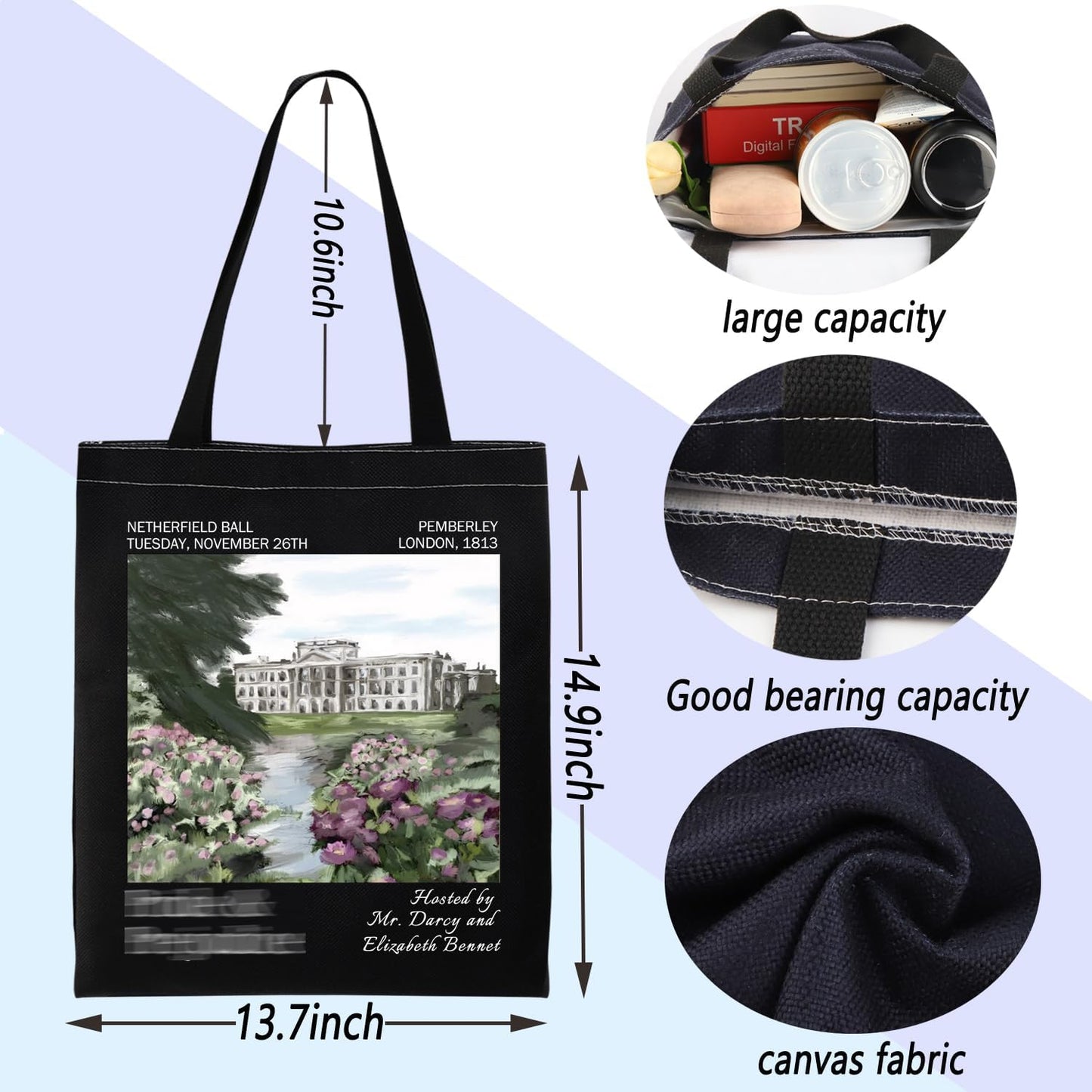 ENSIANTH Pride Reader Book Sleeve Prejudice Book Lover Gift JA Novelist Bookworm Book Cover with Zipper Book Club Gift (Pride B Bag)