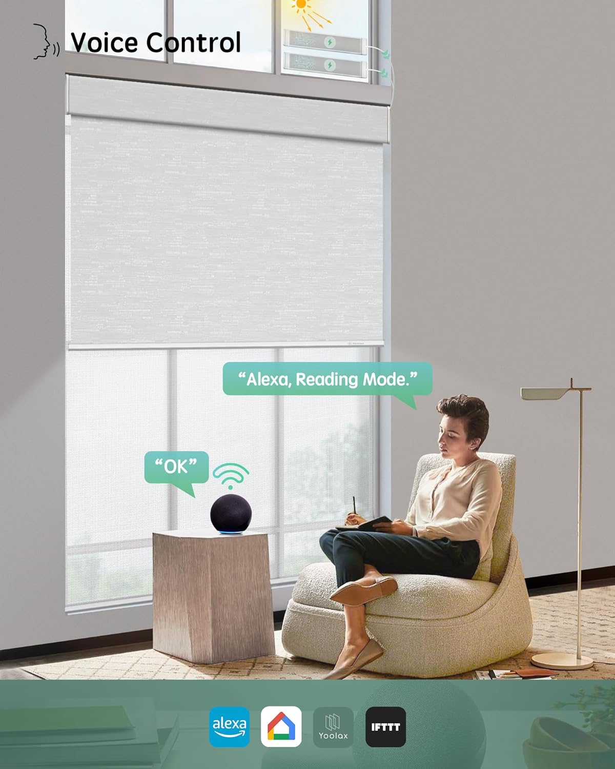 Yoolax Smart Dual Roller Shades, Motorized Blinds with Remote Smart Blinds Compatible with Alexa, Automatic Dual Shades for Windows Bedroom Living Room (White)