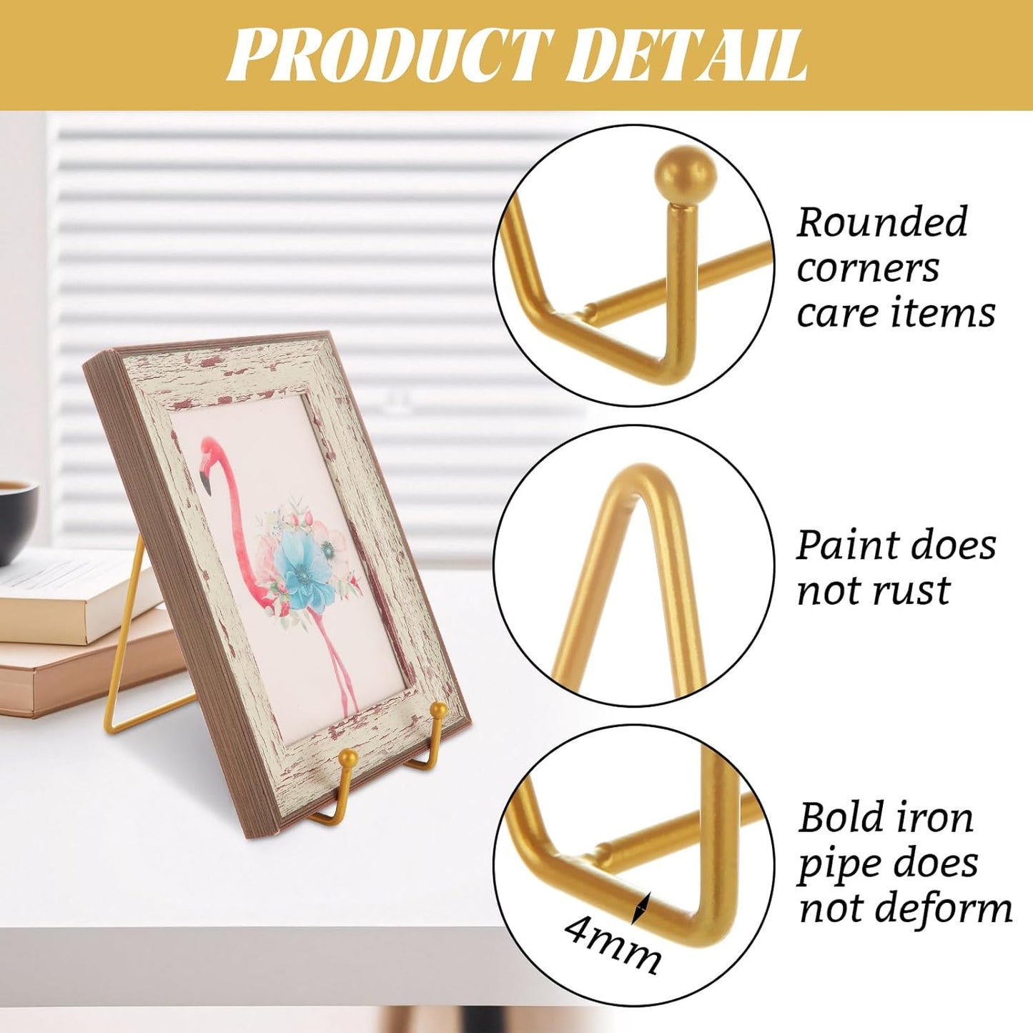 DAJAVE 20 Pack Plate Stands for Display 6 Inch Plate Holders Display Stands, Gold Picture Frame Stand Metal Frame Holder Stands for Book, Small Easel, Decorative Plate, Plaque,Tabletop Art
