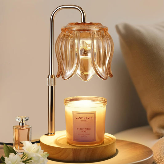 Nacial Candle Warmer Lamp with Timer Dimmer, Valentines Day Gifts for Her Women Wife Mom Girlfriend Birthday Gifts House Warming Home Decor, Candle Warming Lamp Adjustable Height, Warm Oak Wood Base