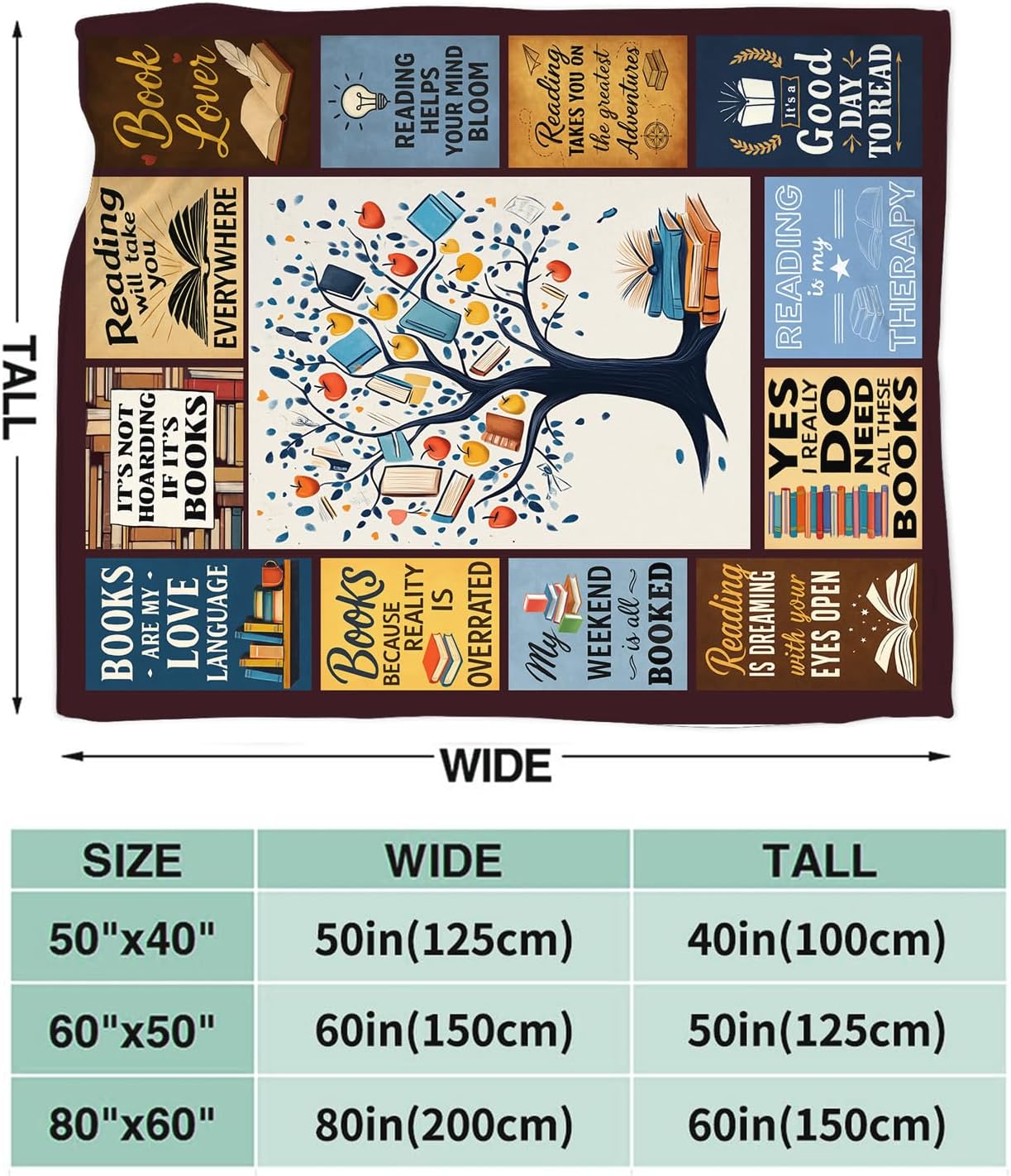 Yibuda Book Tree Blanket Reading Reader Flannel Plush Throw Blanket Cozy Read Bookish Decor Fleece Stuff Blanket Gifts for Bookworm Lover Girls Boys Kids Adults Women Bed Travel 40"x50"