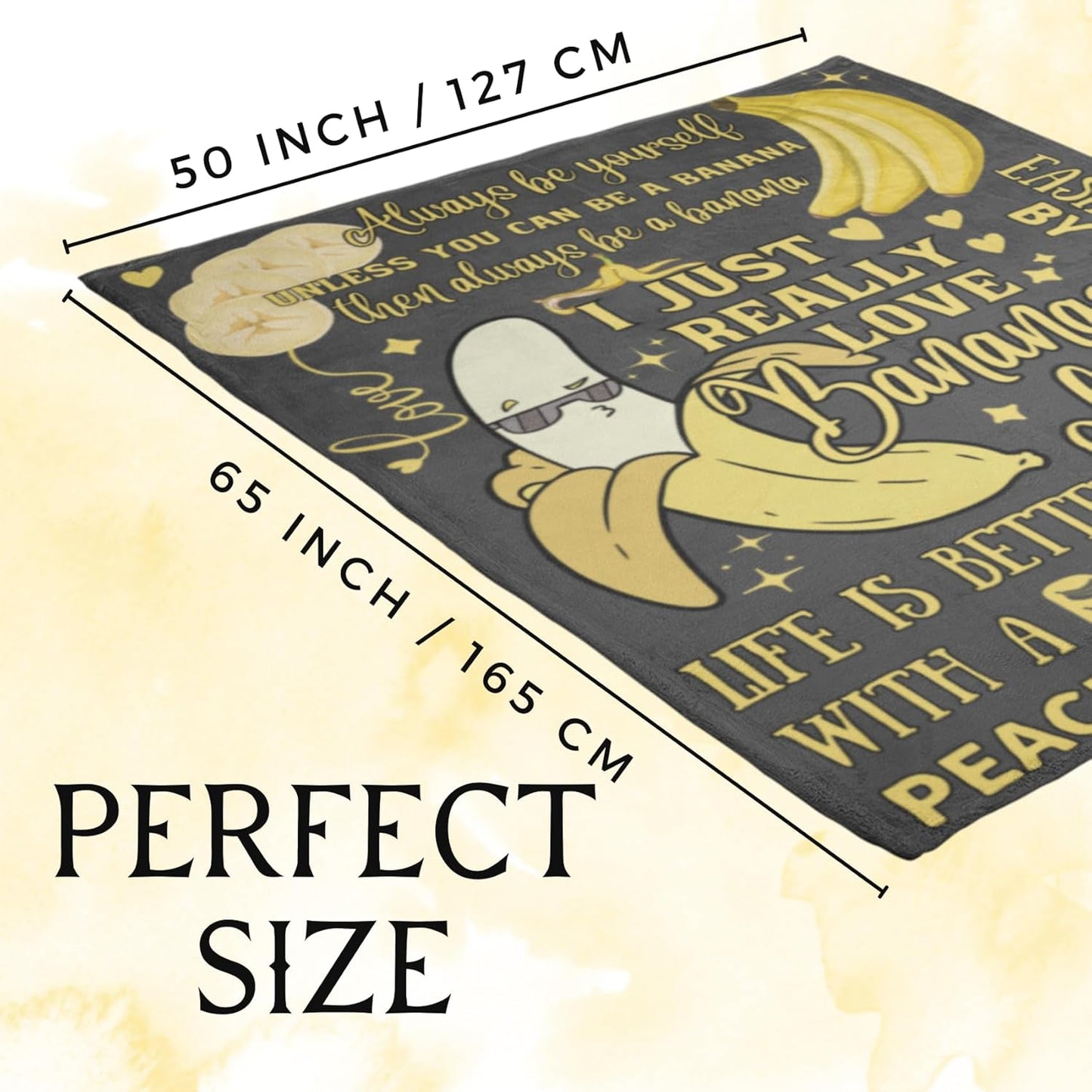 Funny Banana Gifts, Unique Banana Flannel Throw Blanket, 50 x 65 inch, Skin Friendly