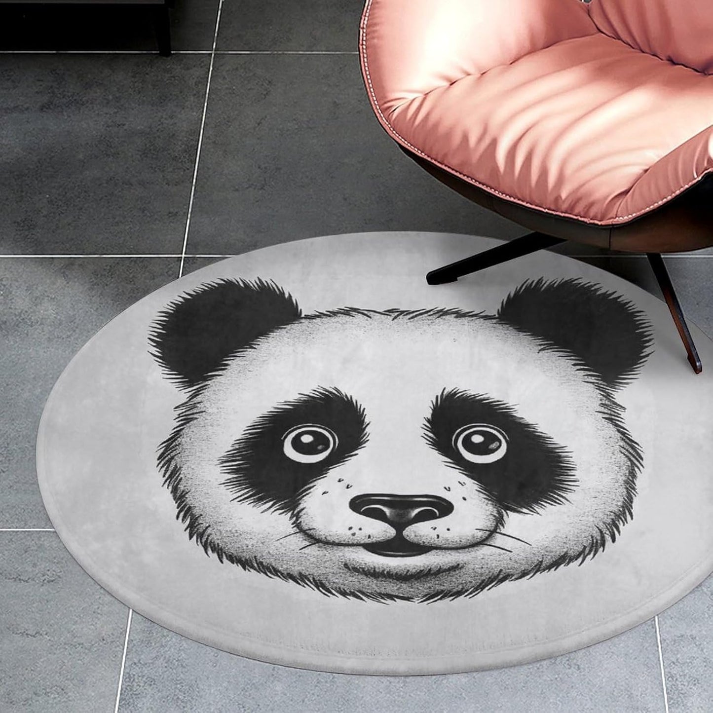 Anime Panda Face Circle Rug Retro Luxury Coral Velvet Floor Mat Non Slip Soft Indoor Floor Carpet Comfy Thickened Area Rugs Modern Aesthetic Minimalist Carpets for Home Decor
