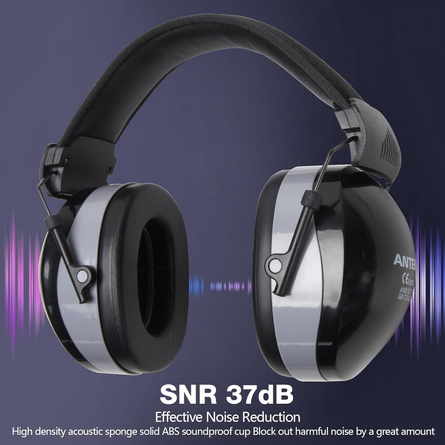 37dB Gun Range Ear Protection, Adjustable Ear Muffs for Noise Reduction, for Shooting, Construction, Mowing