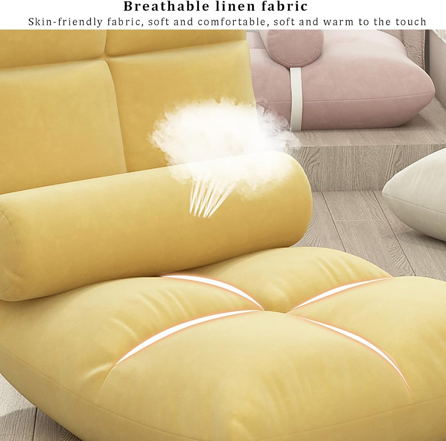 Floor Chair, Armless Meditation Chair with 5 Adjustable Position, Comfy Linen Folding Lazy Sofa Chair Ergonomic Floor Seating Lounge for Gaming, Sleeping, Reading(45x90cm(18x35inch), White A)