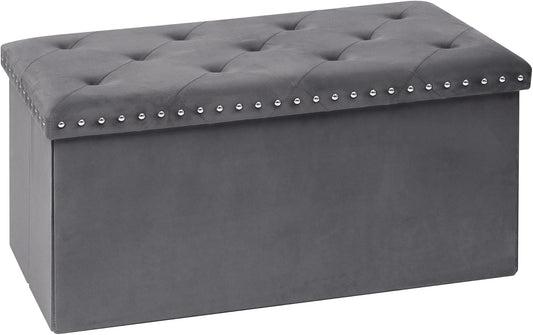 B FSOBEIIALEO Storage Ottoman Cube Folding Tufted Ottomanse, Storage Boxes Footrest for Bedroom, Luxury Velvet Fabric 30 * 15 * 15 Inches Grey