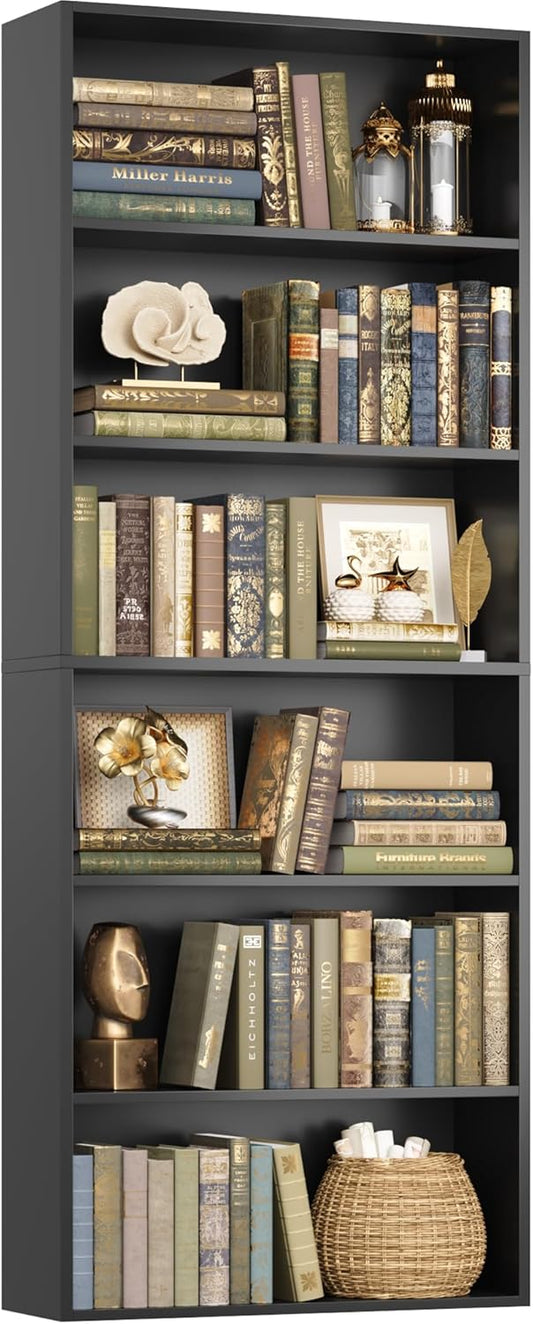FOTOSOK 6-Tier Open Bookcase and Bookshelf, Freestanding Display Storage Shelves Tall Bookcase for Bedroom, Living Room and Office, Black