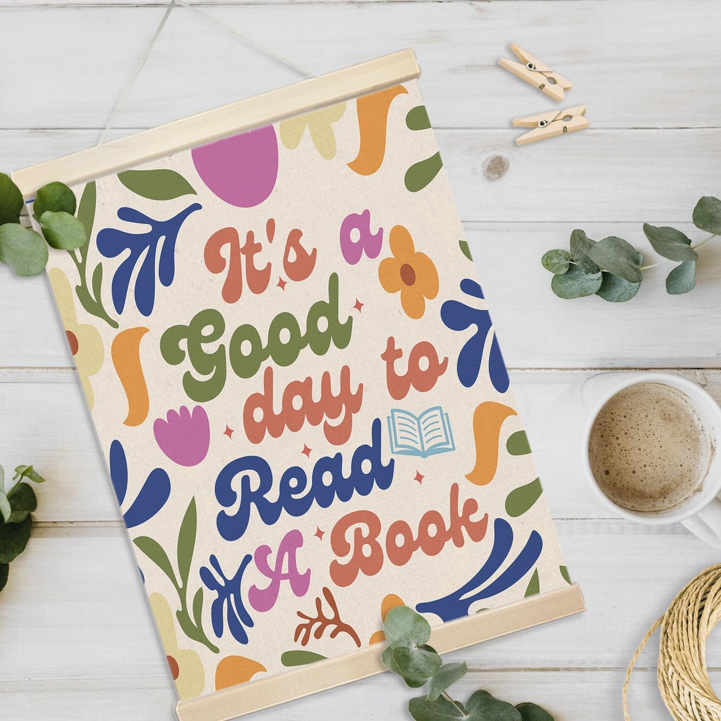 Xmsaitar It's A Good Day to Read A Book Floral Poster Hanger Frame Wall Art, Classroom Prints for Wall Decor, Reading Pictures Wall Hanging Decor for Book Lovers Library Reading Nook Corner 12x16in
