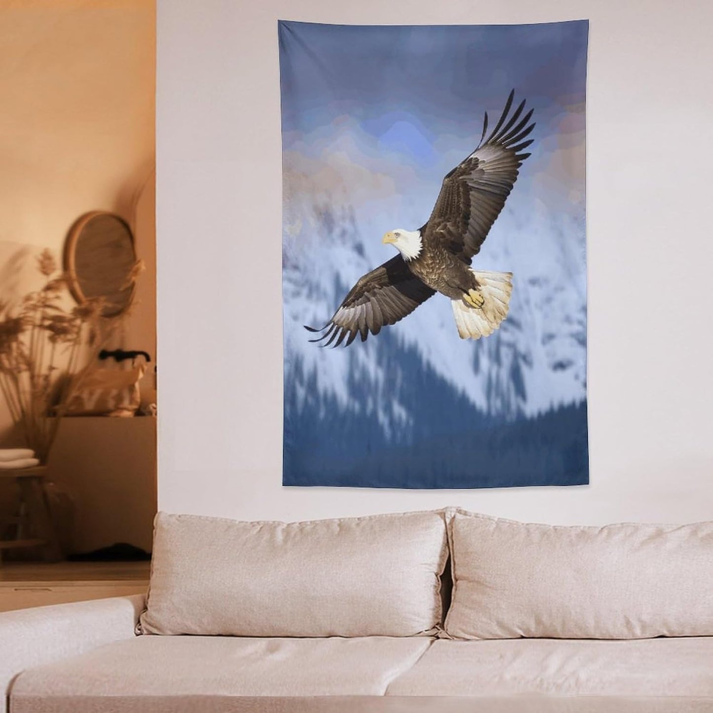 FodPand Bald Eagle Flying Tapestry Anti-fading Wall Tapestry with Installation Kit Backdrop Banner Multipurpose Aesthetic Tapestries Boho Wall Art Hanging Decorative Blanket 40"x60"