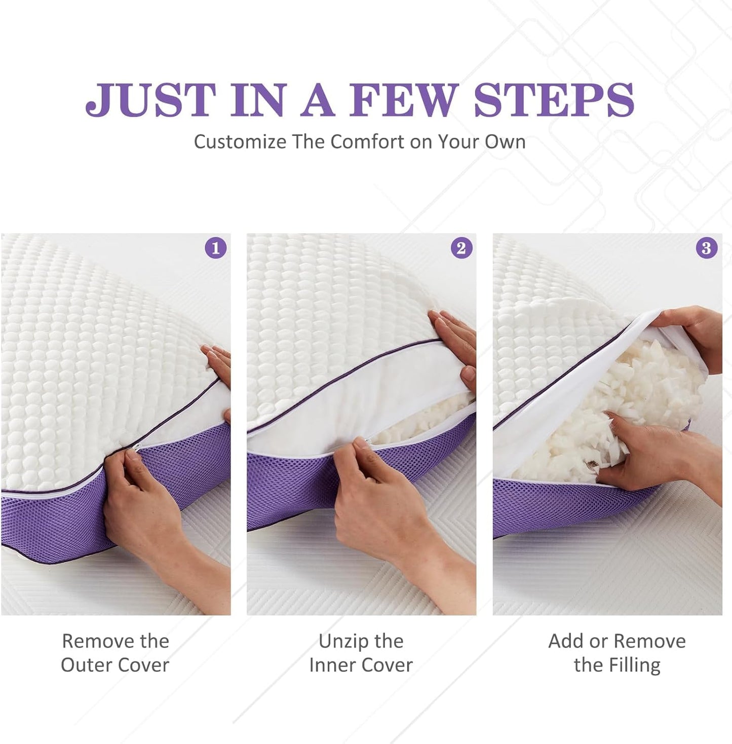 HOMELAB Adjustable Shredded Memory Foam Body Pillow Bundle with Mulberry Silk Pillowcase, Cooling Long Pillow Full Support for Side Sleepers, Back, Hip & Leg Comfort, 1 Pack 20"x52"