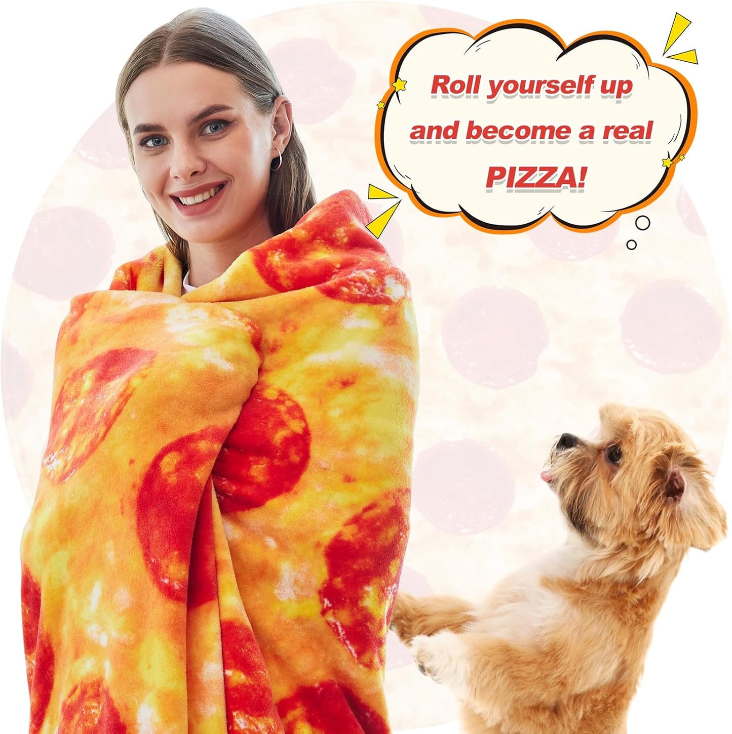 RAINBEAN Burrito Pizza Blankets Funny Gifts, Cute Food Wrap Blanket for Adults Kids, Soft and Fuzzy Throw Blankets for Christmas White Elephant (Pizza, 35Inch)