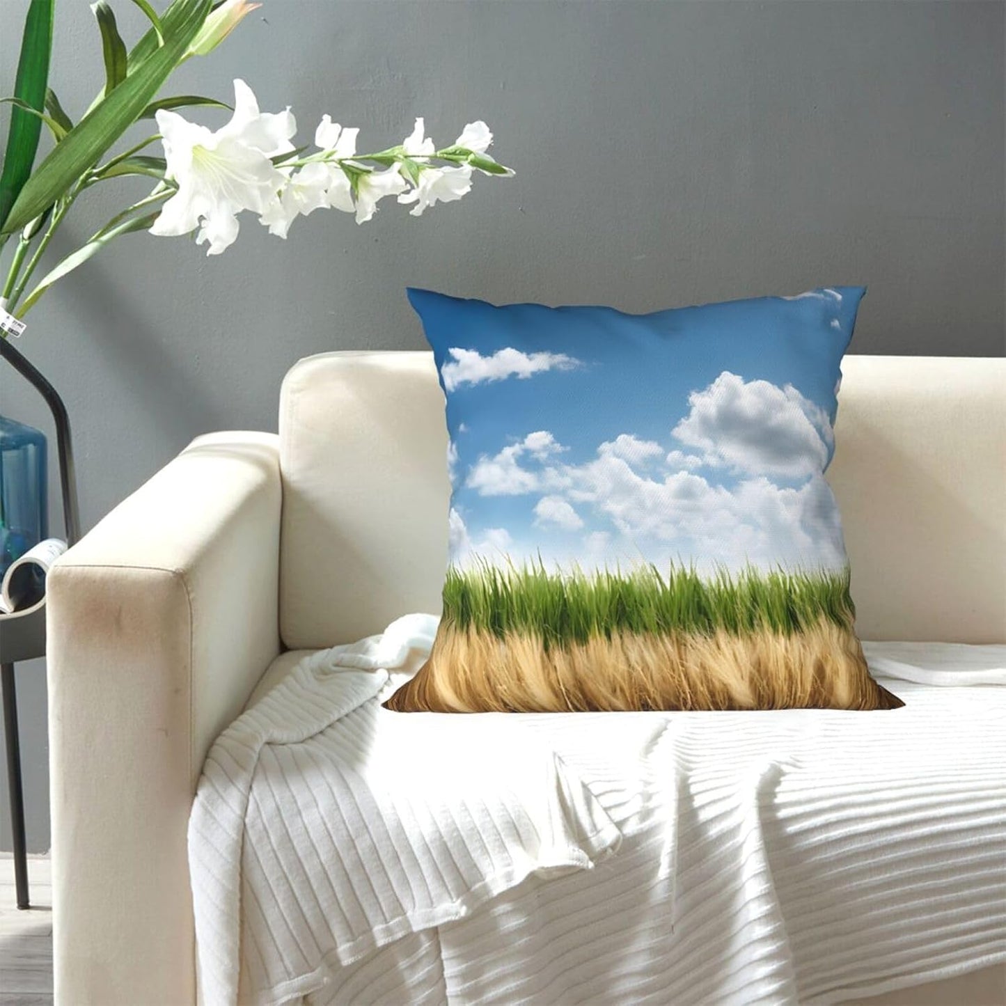 All-Season Square Pillow Covers 18"X18", Wheat Field, Decorative Throw Pillow Covers for Sofa Bed Couch, Hidden Zipper Cushion Cover, Square Lumbar & Accent Pillowcases for Home Decor