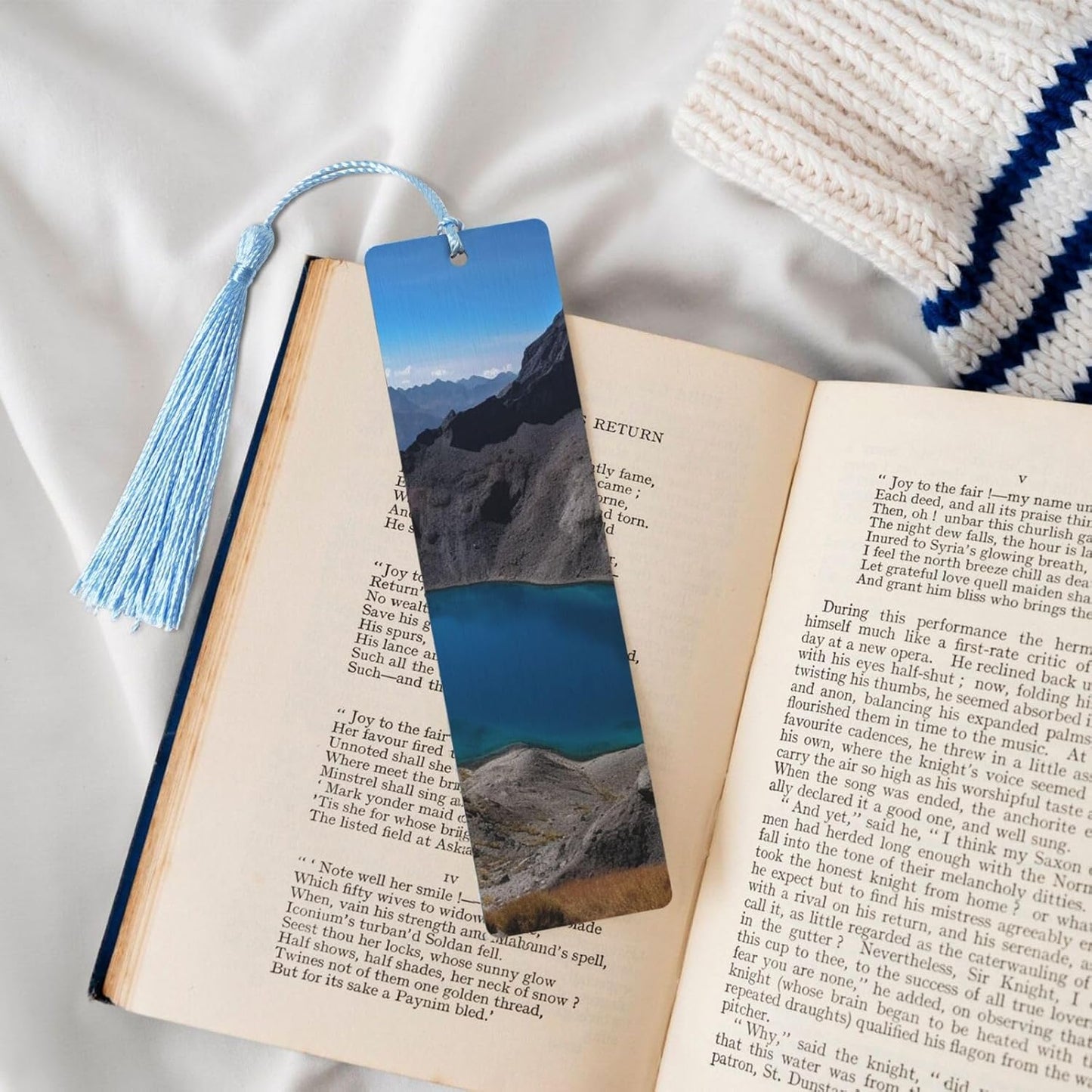 Lake Seen Bookmarks Gifts for Women Men, Wooden Bookmarks for Book Lovers, Vintage Book Marks Ornaments with Tassel, Unique Personalized Reading Page Markers Sky Blue