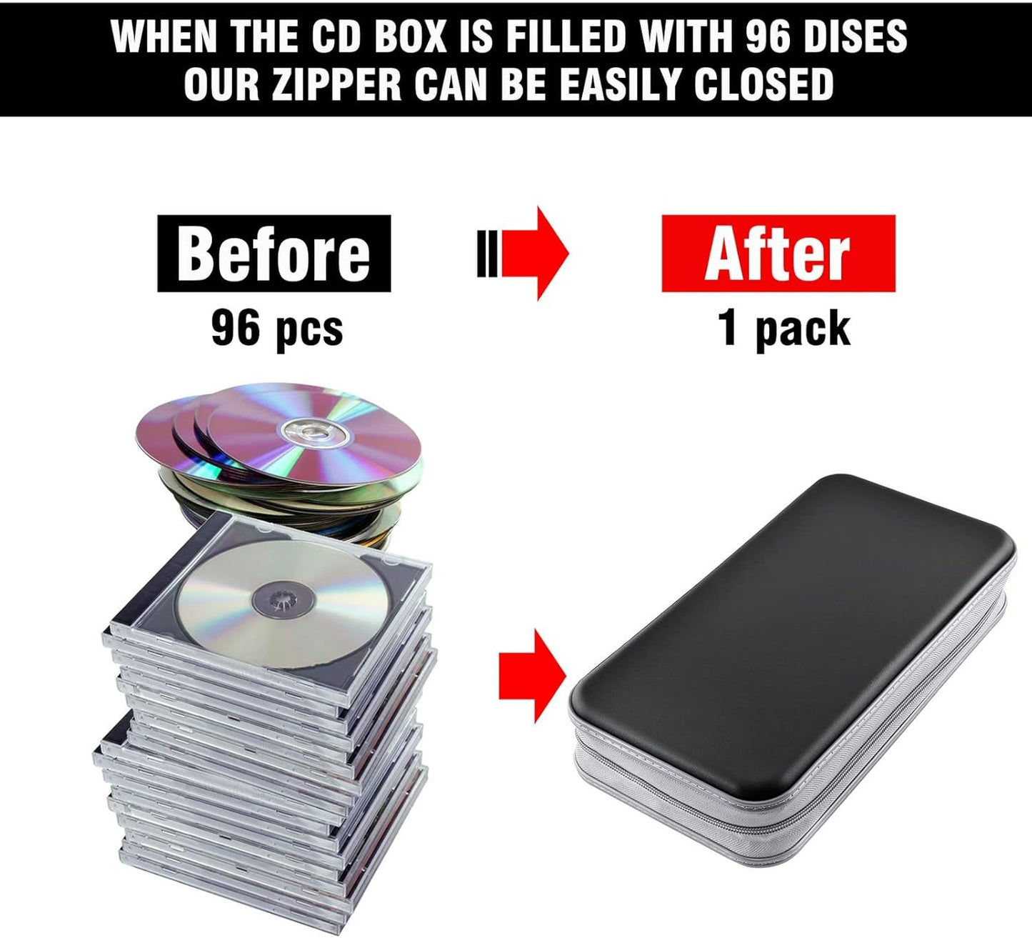 DVD Case, CD Case Holder Wallet Binder 96 Capacity CD/DVD Cases Storage Holder Binder Organizer Wallet Book for Car Home Travel (Black)