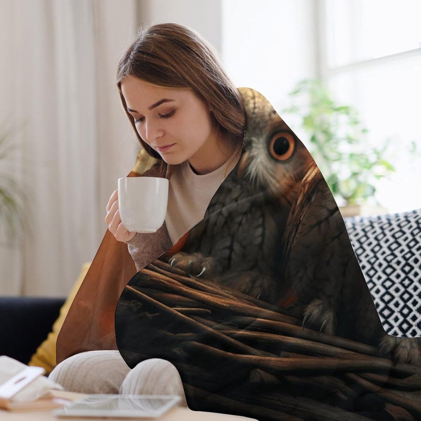 Cute Owl Blanket Chunky Fluffy Fuzzy Bed Blankets Cozy Soft Warm Winter Blankets Anti-Pilling Flannel Throw Blanket for Couch Living Room Bedroom Multiple Size