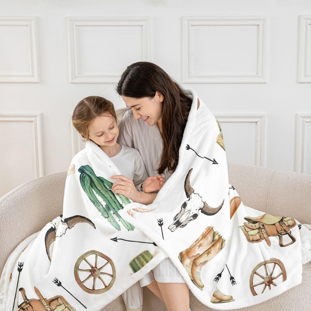 Feelyou Western Decor Throw Blanket Brown White Soft Fleece Sherpa Cozy Fuzzy Plush Warm Wild West Cowboy Fuzzy Plush Throw Farmhouse Rustic Country 40"x50" Southwestern for Bed Couch Living Room