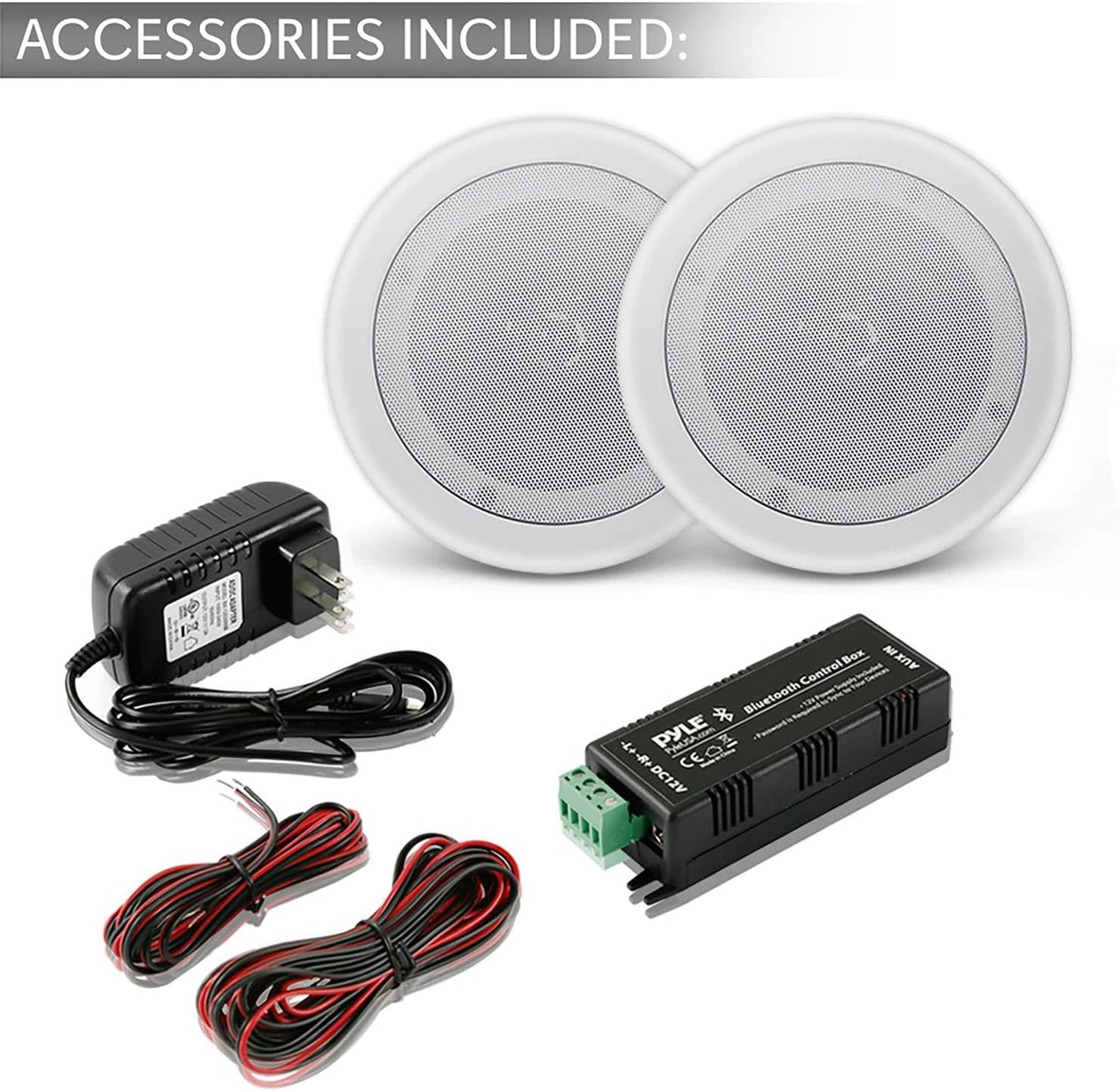 Pyle 6.5” Pair Bluetooth Flush Mount In-wall In-ceiling 2-Way Speaker System Quick Connections Changeable Round/Square Grill Polypropylene Cone & Polymer Tweeter Stereo Sound 150 Watt (PDICBT652RD)