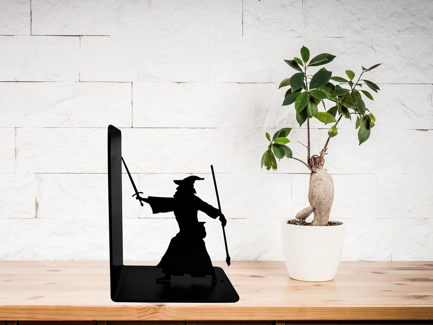 Decorative Bookends - Metal Book Ends - Black Finish - Wizard bookends Magical Bookends - 7" Tall bookends Heavy Bookends for Shelves