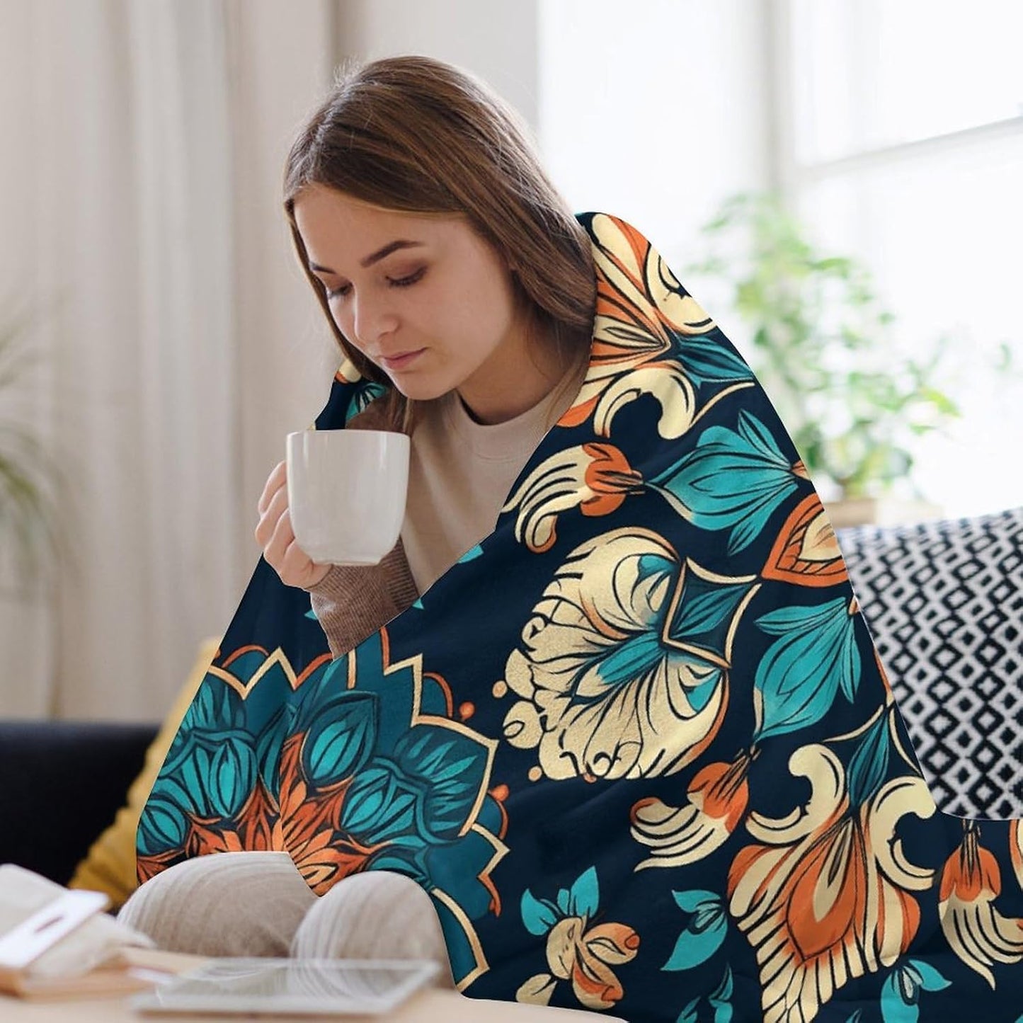 Vintage Mandala Flowers Throw Blanket for Couch Super Soft Warm Lightweight Throw Blankets Cozy Flannel Bed Blanket Cute Decorative Blankets for All Seasons Home Decor Gift 30"*40"（76 * 100cm）
