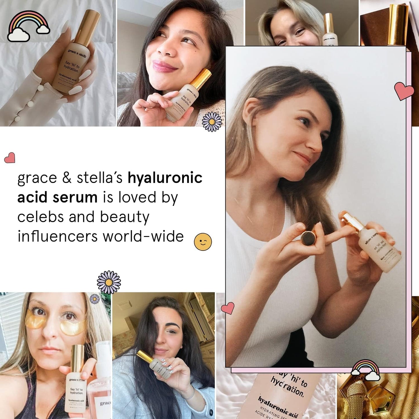 grace & stella Award Winning Hyaluronic Acid Serum (50ml/1.7 fl oz) Hydrating Hyaluronic Acid Serum for Face - Acido Hialuronico for Women - Remove Fine Lines, Wrinkles, Anti Aging - Vegan Skincare