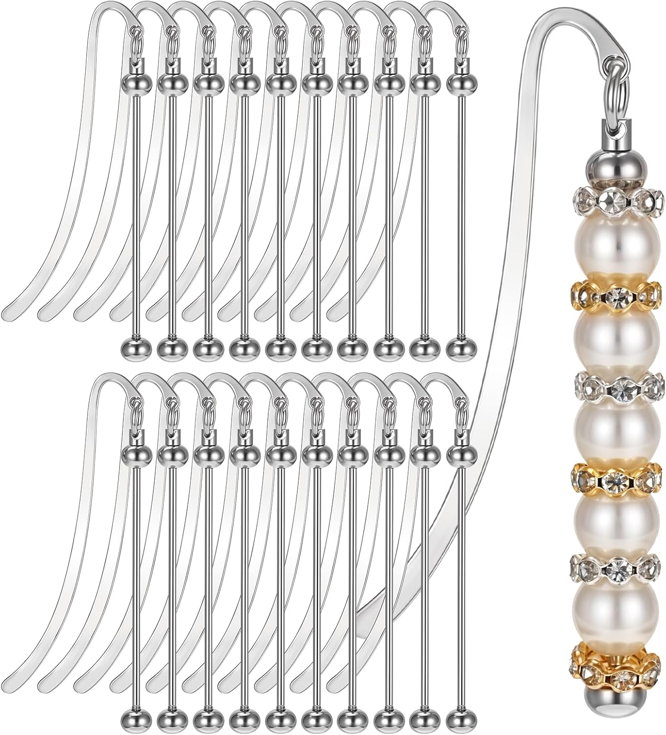 20Pcs Beadable Bookmarks, Beadable Metal Bookmark DIY Blank Bookmark Bar for Craft Jewelry Pendant Charm Gift Book Lovers Student Teacher Office Supplies(Silver)