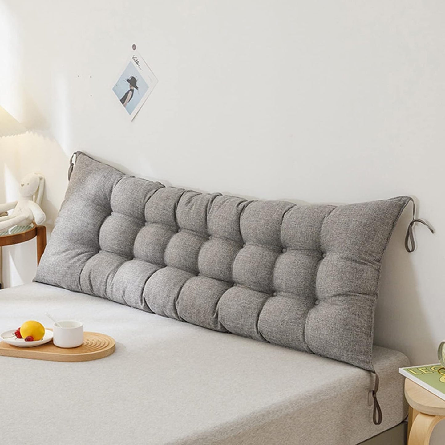 Bedroom Reading Pillows Headboard Backrest Back Cushion Bench Lumbar Support Cushions with Straps Student Dorm Imitation Linen Daybed Bolster(Size:90×45cm,Color:F)