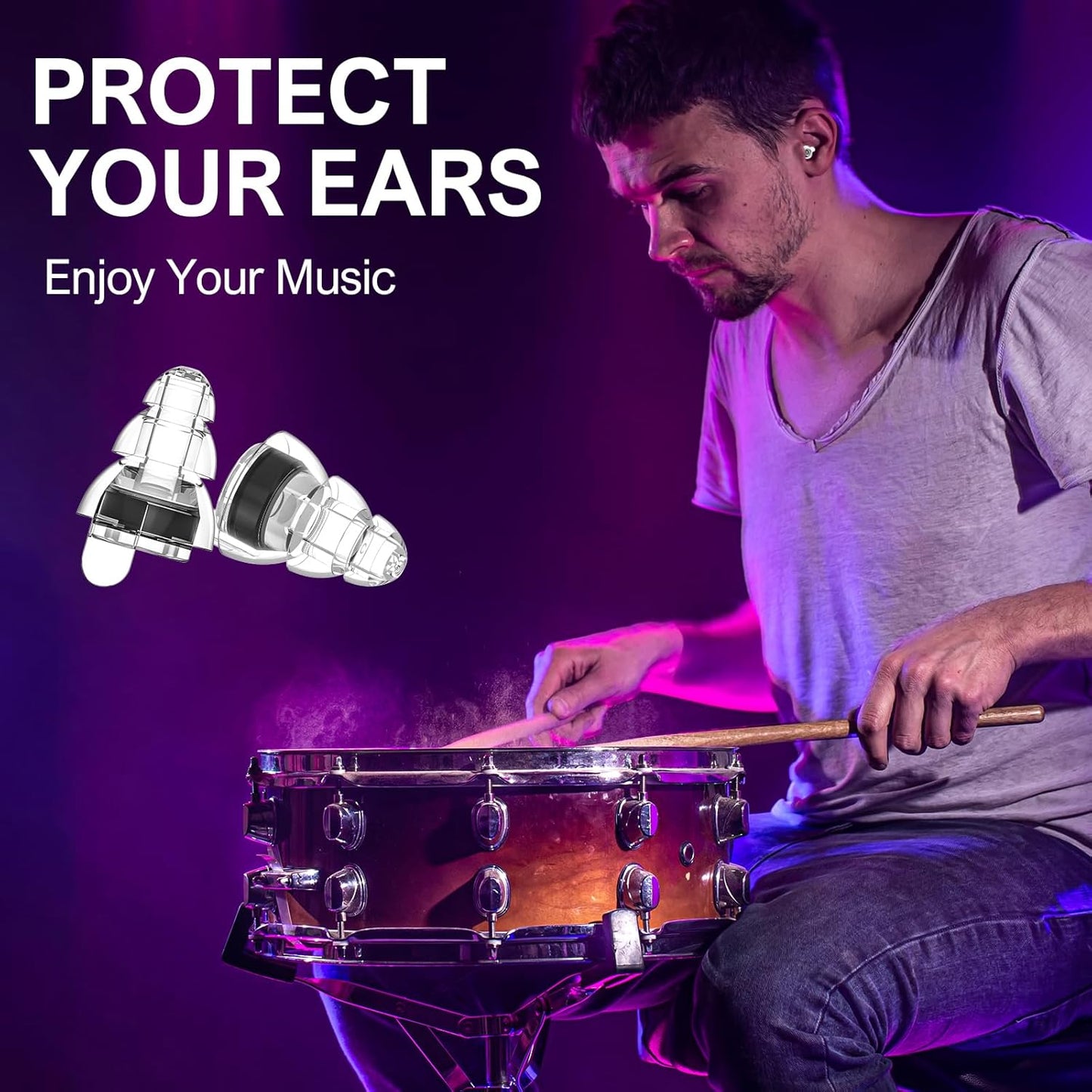 High Fidelity Concert Earplugs for Concerts Musicians，Earplugs for noise reduction，24db Advanced Filter Technology Ear Protection for Music Festivals,DJ's, Nightclub, Drummers - 2 Pairs（Black）